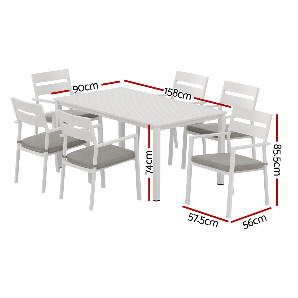 7-Piece Aluminum Outdoor Dining Set with Gray Cushions - Patio Furniture for Garden, Backyard, and Poolside Dining