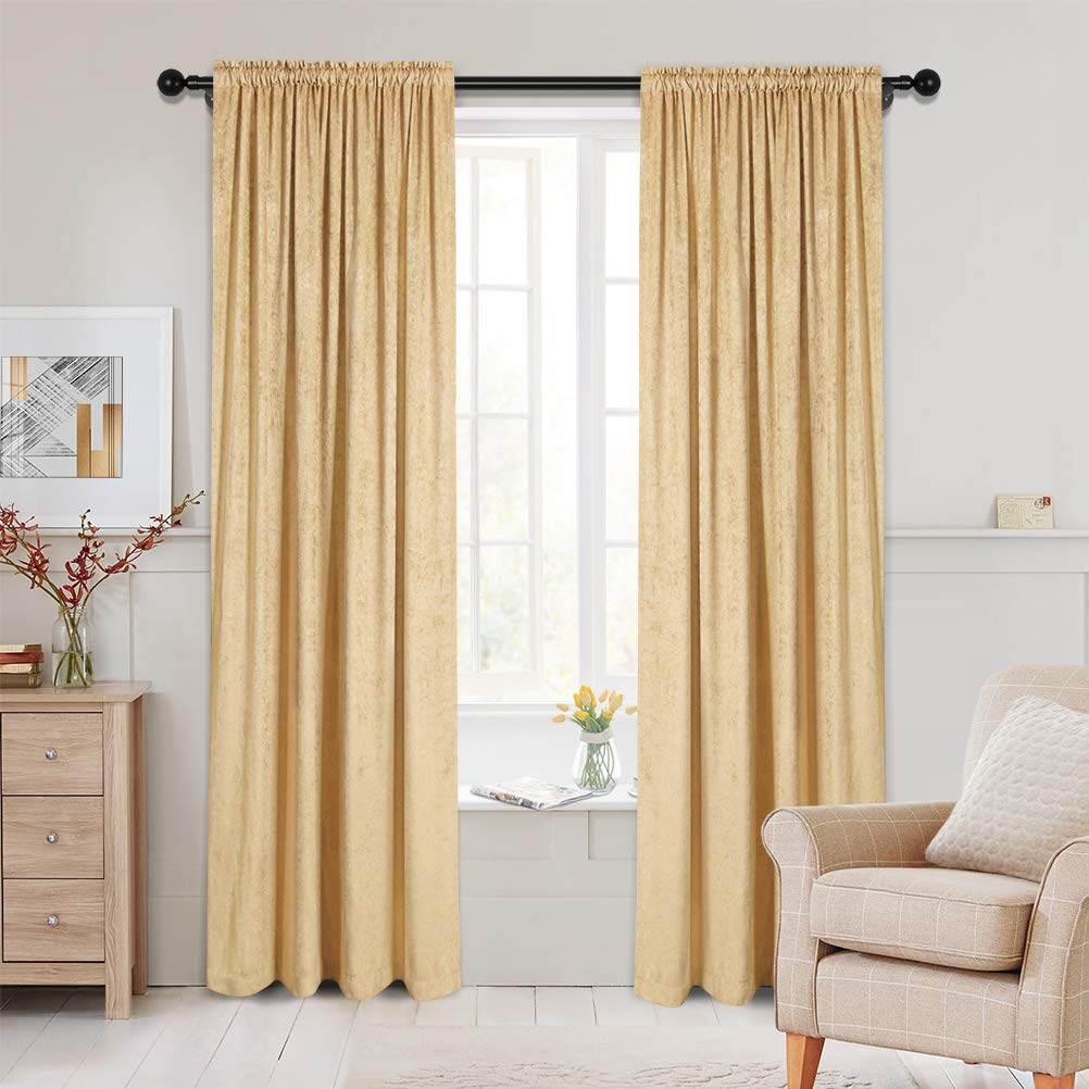 ELKCA Luxury Double-Sided Chenille Window Curtains - Gold Room Drapes for Living Room & Bedroom, Rod Pocket Design, 52x96 Inches (2 Panels) - Perfect for Home Decor, Privacy & Light Control