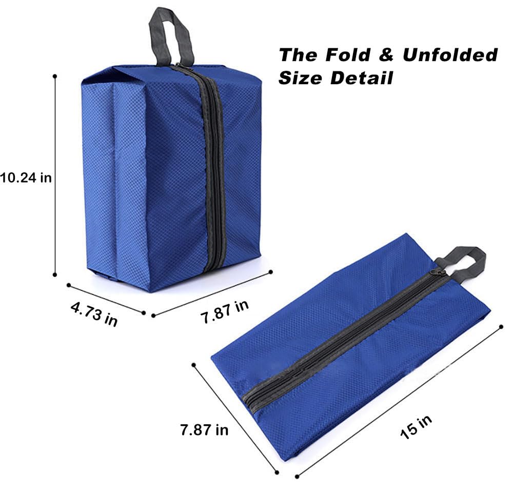 4 Pack Washable Travel Shoe Bags - Blue Nylon & Oxford Fabric with Zipper Closure | Perfect for Gym, Vacation & Organization