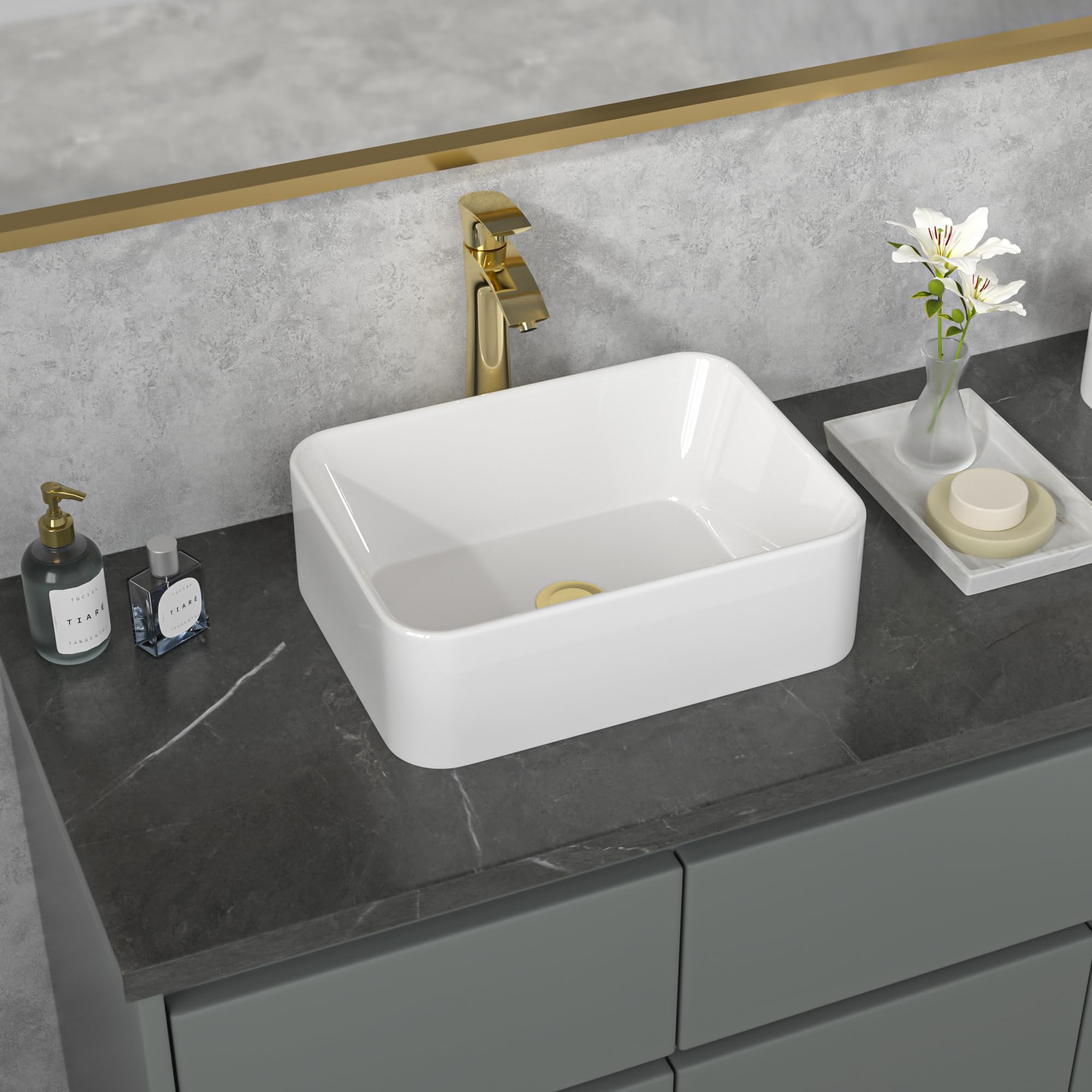 16x12 Inch White Porcelain Rectangular Vessel Sink - Modern Above Counter Bathroom Vanity Sink, Glossy Ceramic Art Basin for Contemporary Bathroom Decor | Perfect for Master Bath, Powder Room & Guest Bathroom Renovations