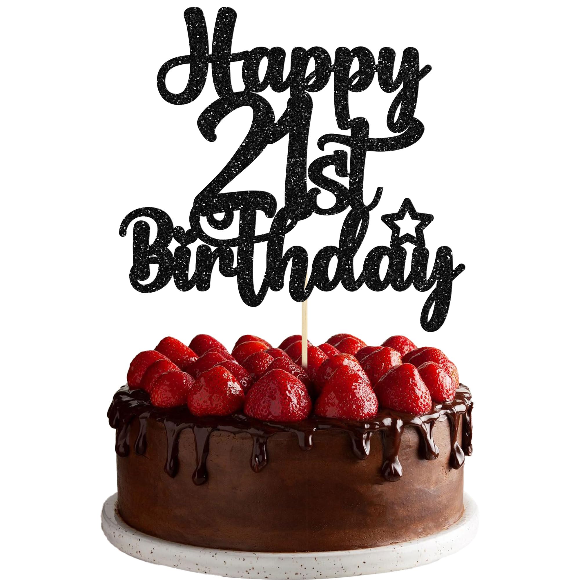 21st Birthday Cake Topper - Glitter '21 & Fabulous' Cheers to 21 Years Cake Decorations for 21st Birthday Party | Black Gold Cake Pick for Women & Men | Perfect for Milestone Celebrations, Anniversaries & Special Occasions