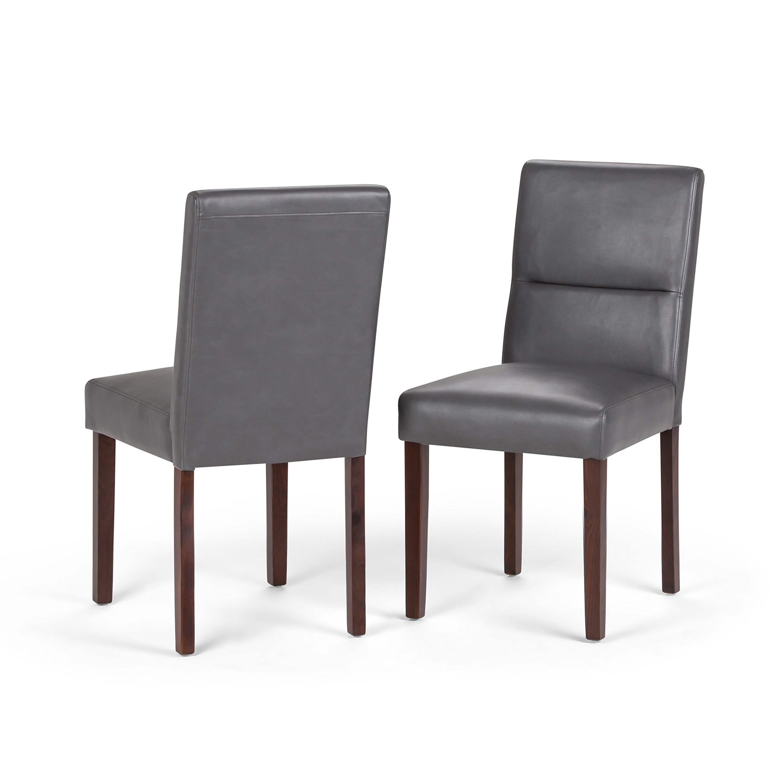 SIMPLIHOME Ashford Parson Dining Chair Set - 2 Pack Solid Wood Vegan Leather Upholstered High Back Chairs in Stone Grey (23