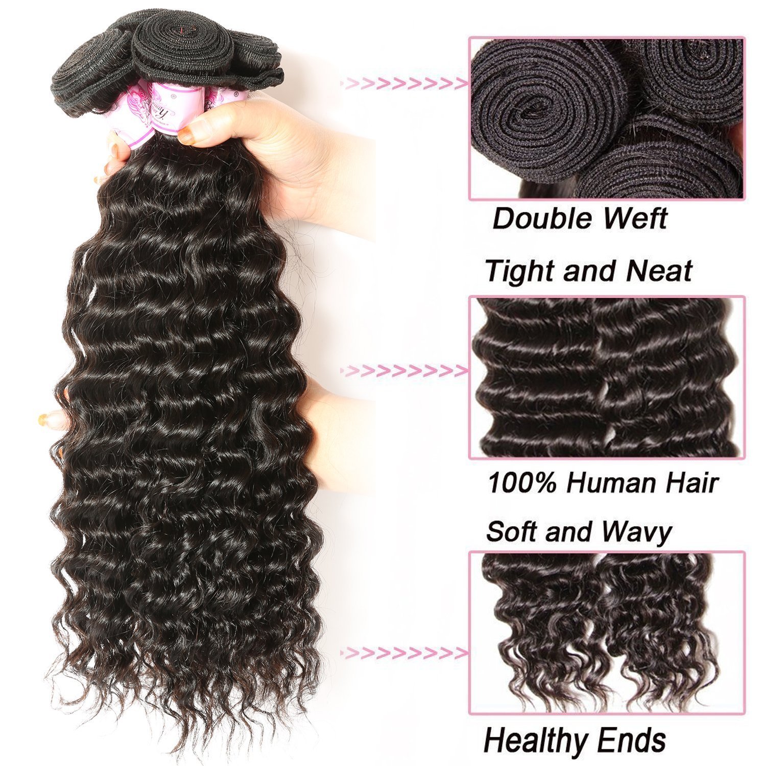 Beauty Forever 7A Virgin Brazilian Hair Deep Curly Wave Bundles 100% Unprocessed Human Hair Extensions (16 18 20 Inch) - Perfect for Daily Styling, Special Occasions & Salon Use