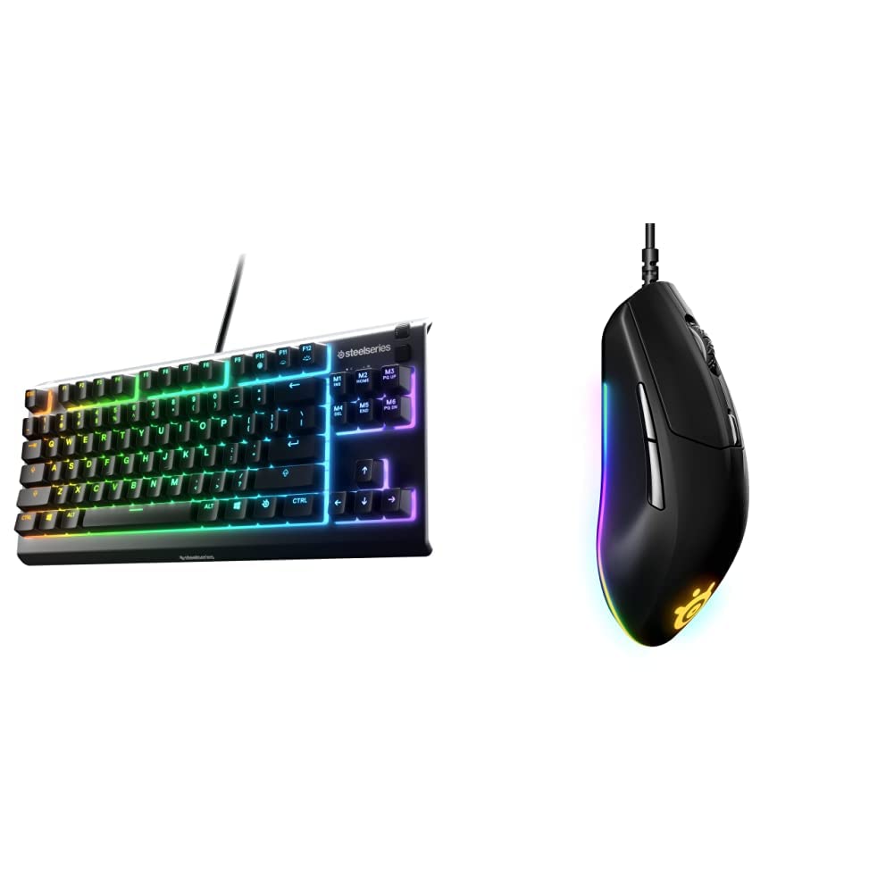 SteelSeries Apex 3 TKL RGB Mechanical Gaming Keyboard & Rival 3 Wired Gaming Mouse Combo - 8500 DPI, Customizable RGB Lighting for PC, PS5, Xbox - Perfect for FPS, MOBA, and Esports Gaming