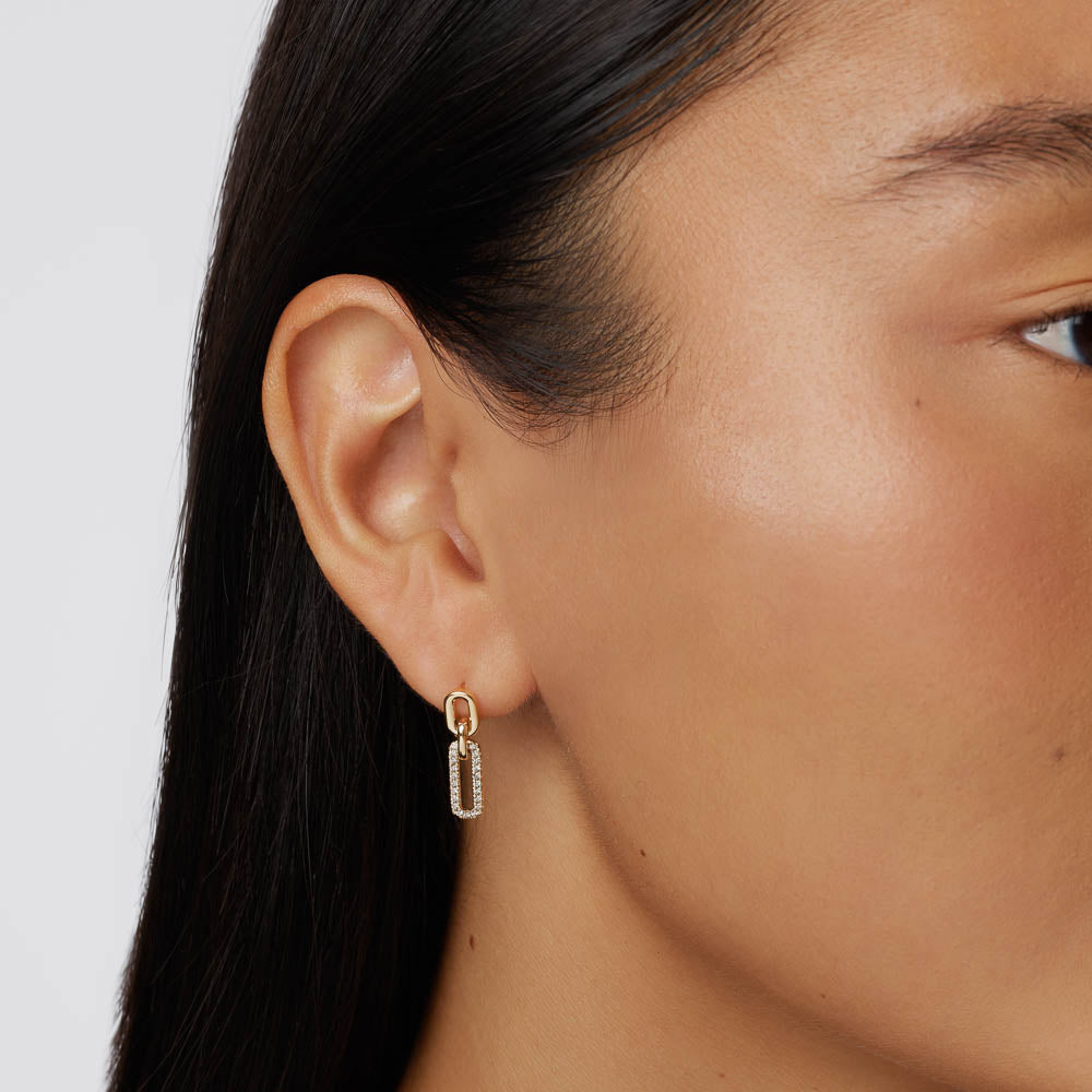 10k Gold Diamond Paperclip Drop Earrings - Elegant Dangle Earrings for Women, Perfect for Parties, Weddings & Everyday Wear
