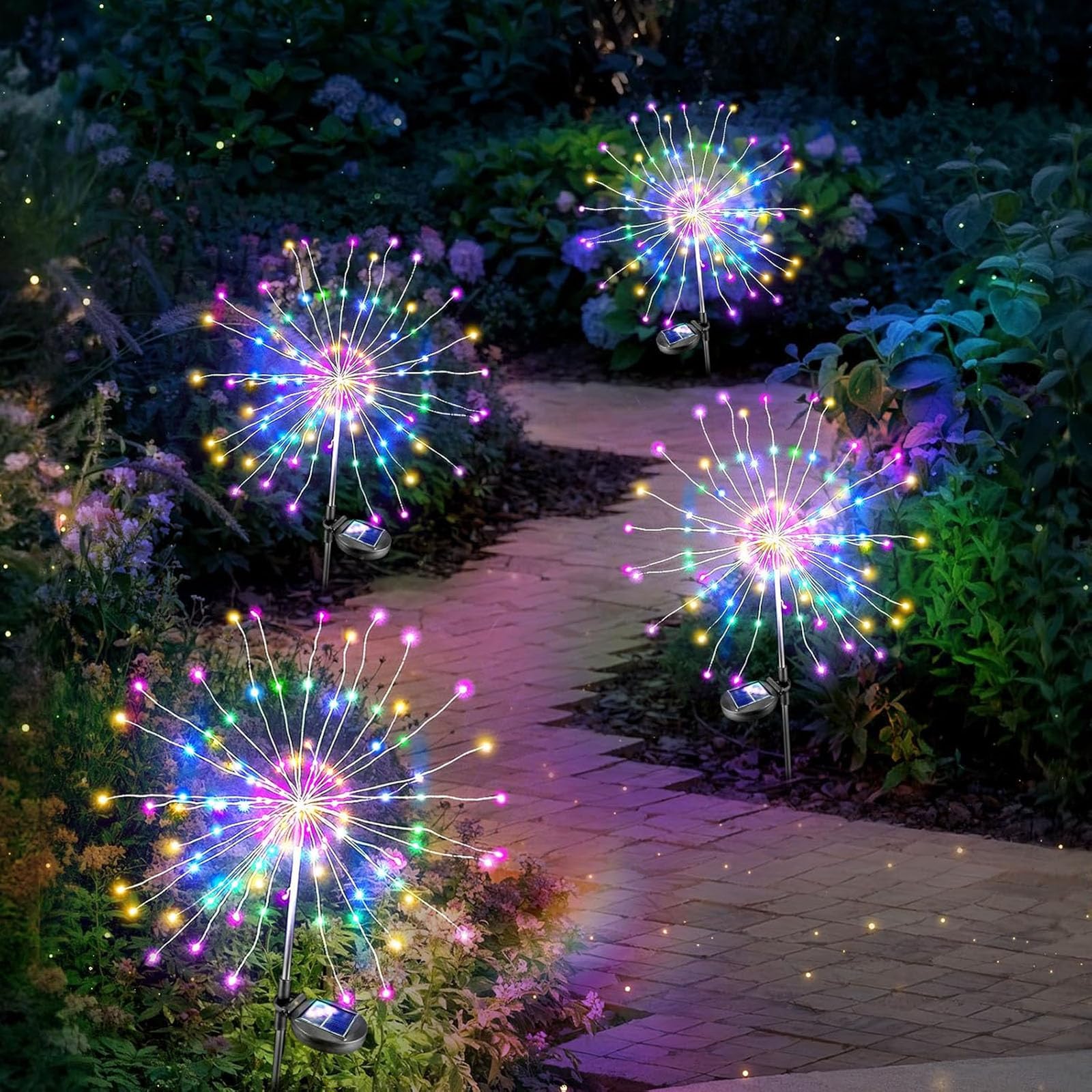 4 Pack Solar Firework Lights - 150 LED Waterproof Outdoor Fairy Lights for Garden, Yard, Patio - Perfect for Christmas, Wedding, Party & Romantic Decor (Starburst Design) | Create Magical Nights with Solar-Powered Ambiance Lighting
