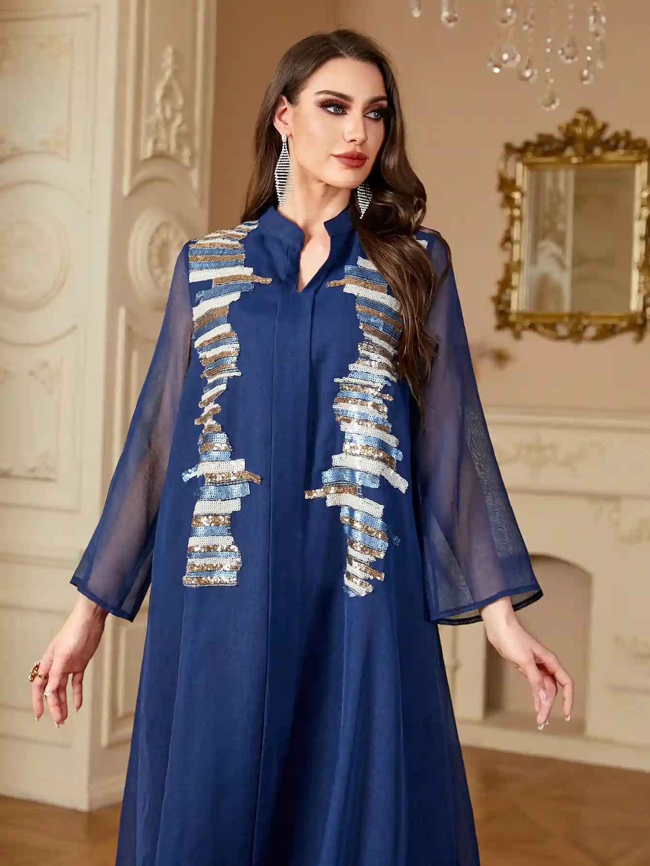 Elegant Eid Sequins Embroidery Caftan Dress for Women - Party & Wedding Guest Outfit - Perfect for Holiday Celebrations, Bridal Showers, and Special Occasions