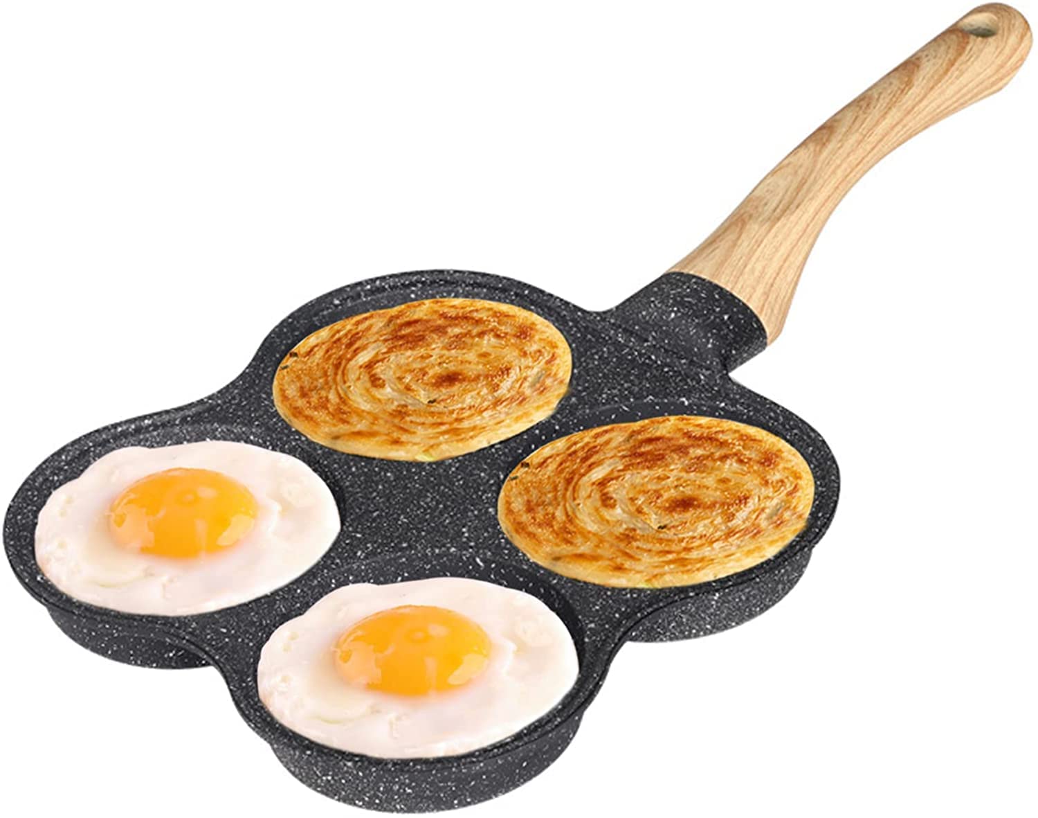 Non-Stick 4 Hole Pancake Pan - Egg Frying Pan for Breakfast, Burgers & Crepes - Works on Induction Hob & Gas Stove - Perfect for Quick Breakfasts, Brunch & Family Cooking