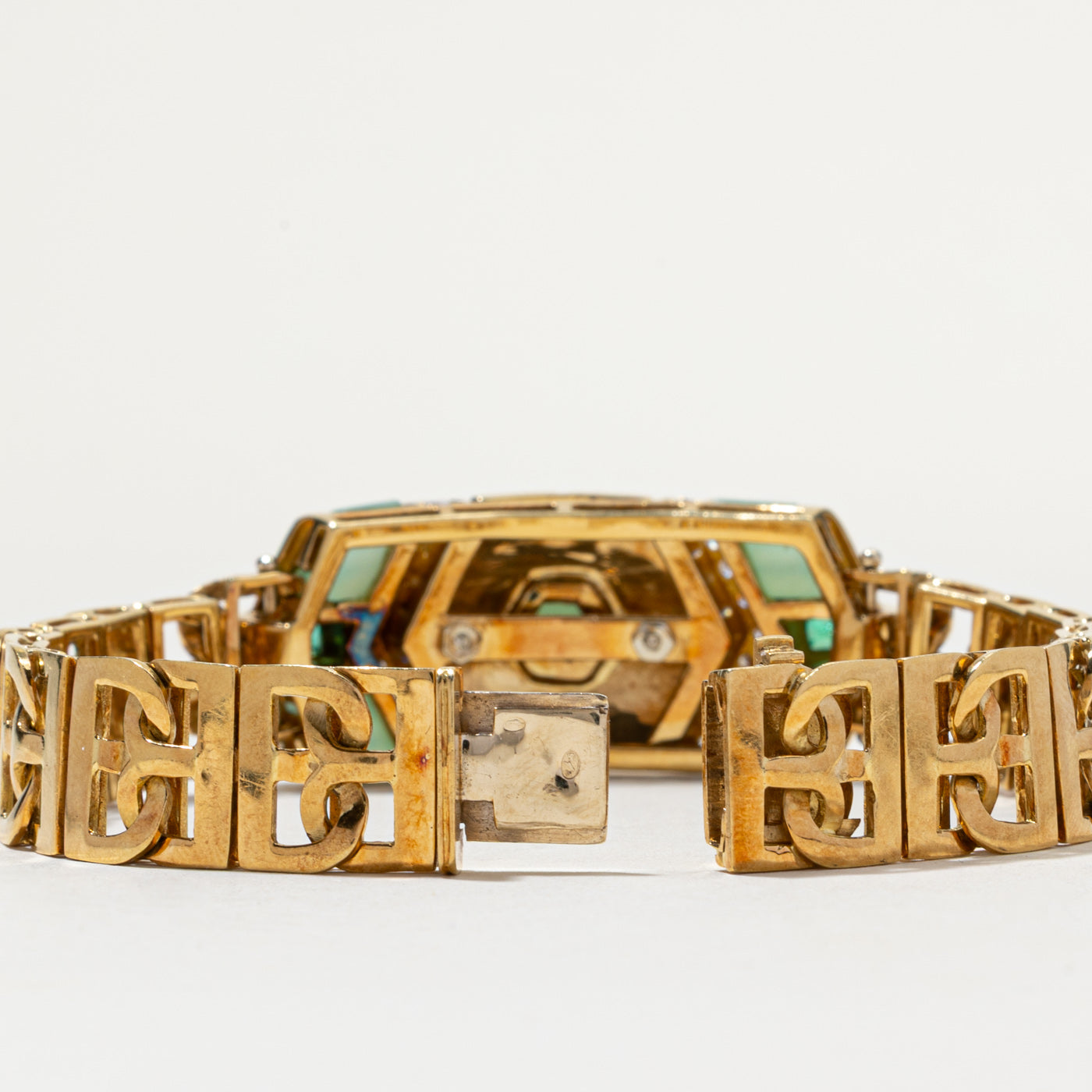 18K Italian Gold Chrysoprase, Emerald & Diamond Bracelet - 8.50ctw Gemstones, 0.77ctw Diamonds - 7.5