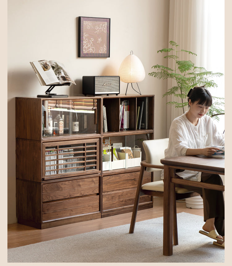 Premium Black Walnut Solid Wood Modular Bookcase - Customizable Storage Shelf for Home Office, Living Room & Library Organization