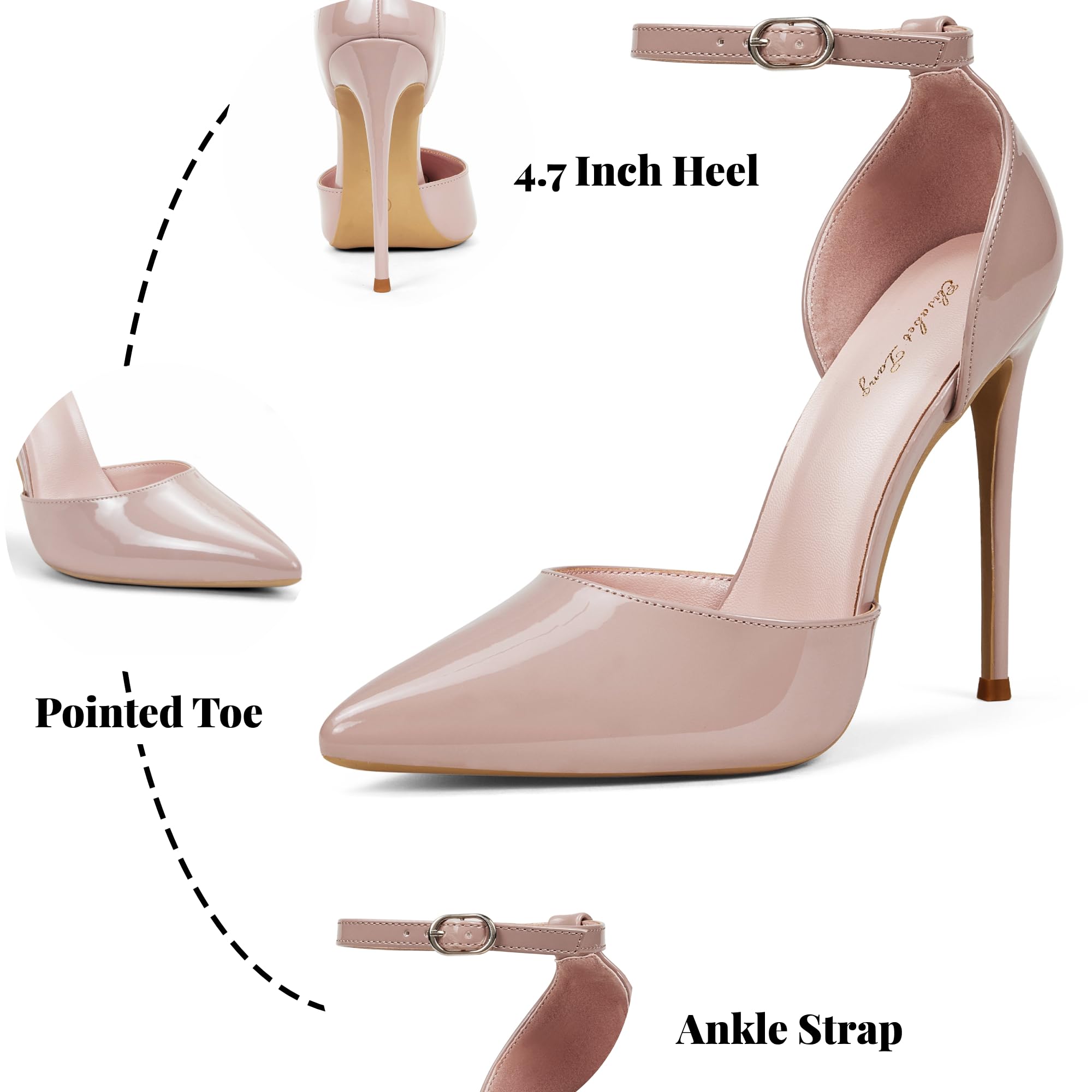 Elegant Elisabet Tang Women's High Heel Pumps - D'Orsay Ankle Strap Pointed Toe Stiletto Heels with Rhinestone Details for Party, Wedding & Evening Events | Perfect for Prom, Cocktail Dresses & Special Occasions