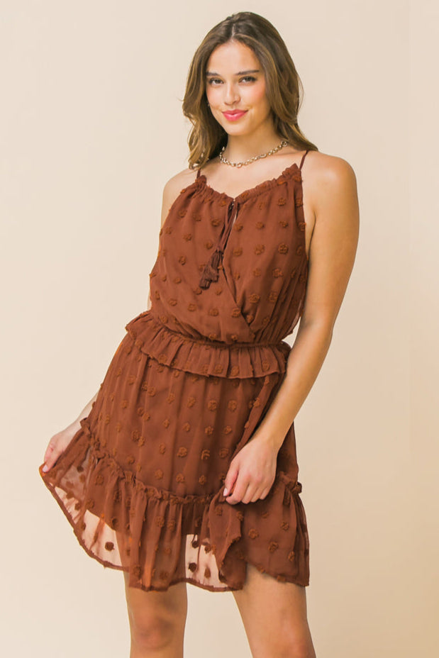 MIRA RUFFLE TIERED MINI DRESS in Rust - Flowy Summer Dress for Women, Beach Wedding Guest Outfit, Boho Chic Party Dress