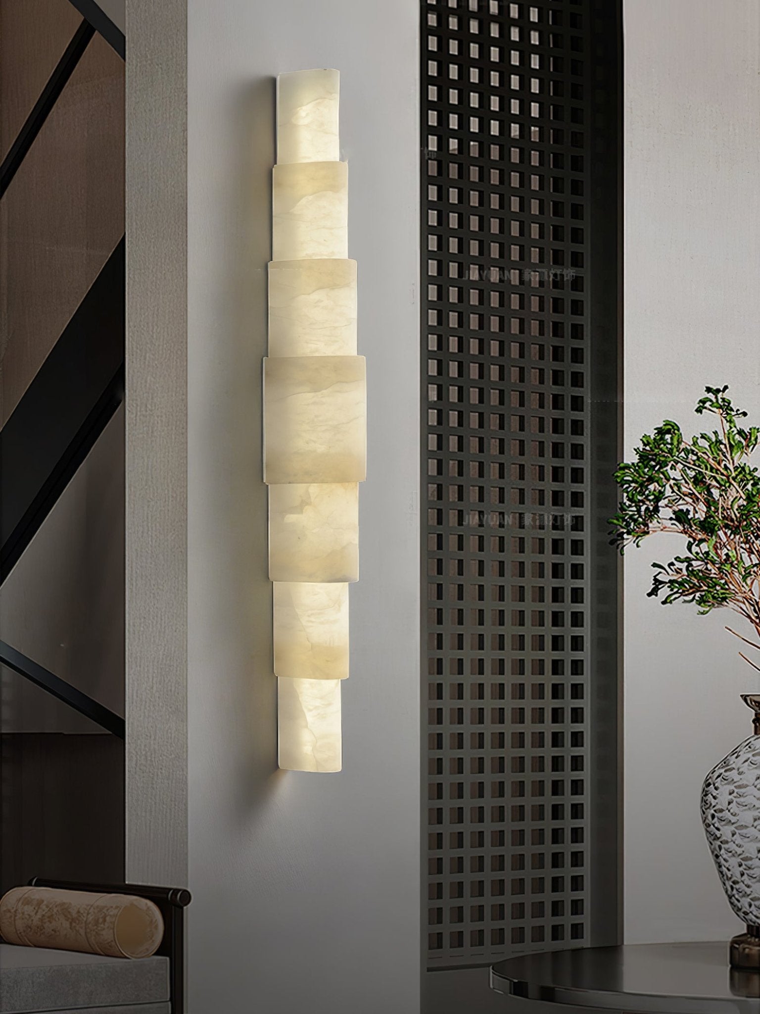 Alba Cascade Alabaster Wall Sconce - Elegant Handcrafted Light Fixture for Living Room, Bedroom & Hallway - Vintage Style Plug-in Wall Lamp with Natural Stone Shade (Indoor Use)