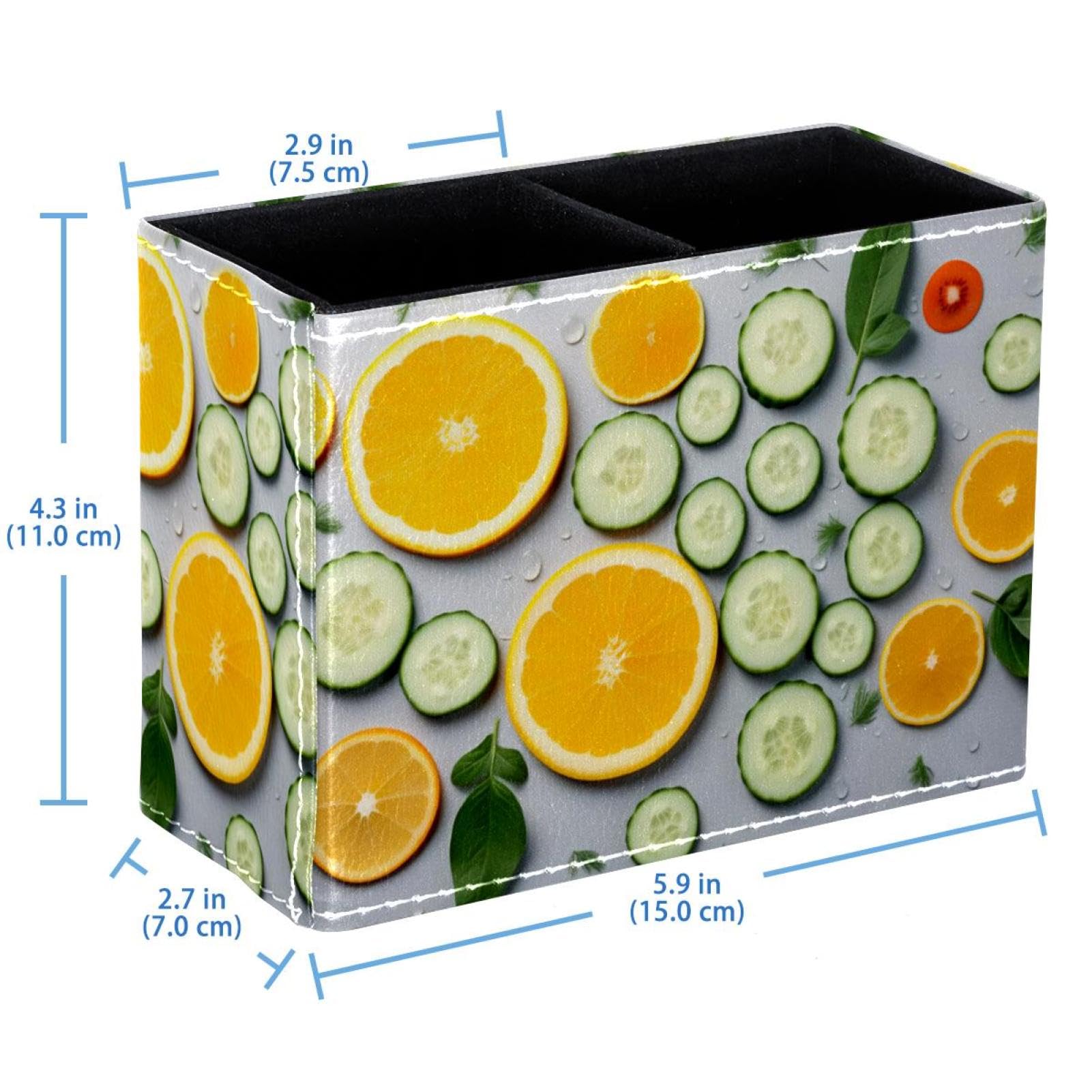 FVQL Desk Pen Organizer & Pencil Holder - Orange & Cucumber Design | Perfect for Office, School & Home Workspace Organization