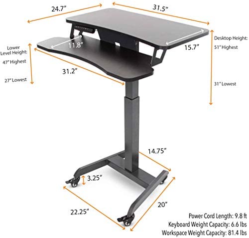 Stand Steady Cruizer Premier Rolling Electric Podium Desk - Adjustable Height Mobile Standing Desk with Wheels, Keyboard Tray & Programmable Controls - Compact Design for Office, School & Home Use (Black) - Perfect for Presentations, Remote Work & Classroom Teaching