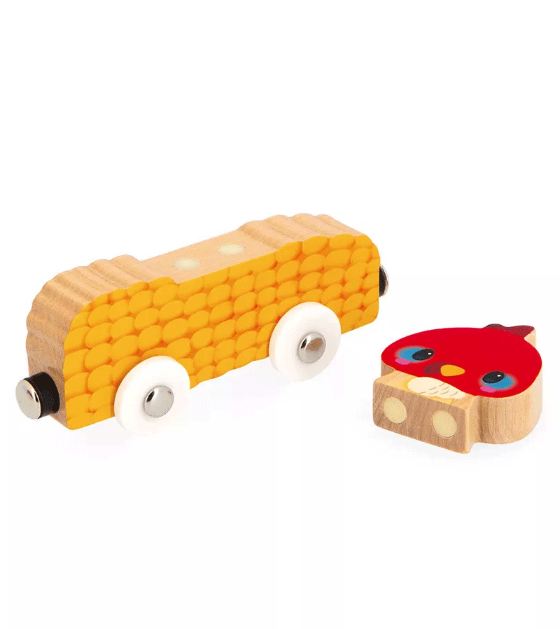 Janod Magnetic Farm Animals Toy Set - Educational Wooden Animal Figures for Kids - Perfect for Preschool Learning, Farm-Themed Play & Travel Activities