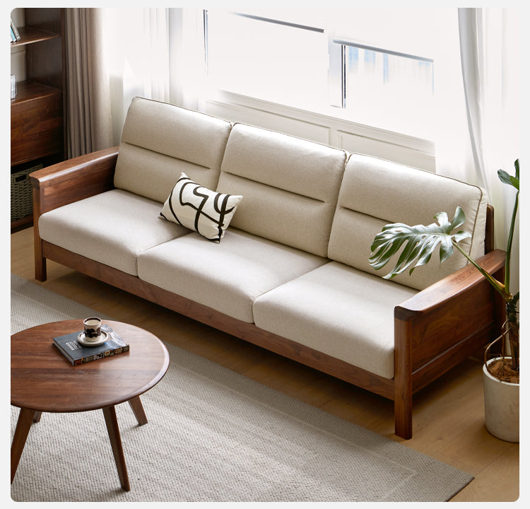 Premium Black Walnut Solid Wood Upholstered Fabric Sofa - Modern Living Room Furniture for Home & Office Comfort