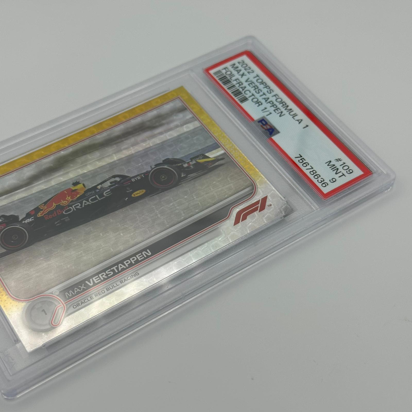 PSA 9 Graded 1/1 Max Verstappen #109 Foilfractor Trading Card - Rare Collectible for F1 Fans & Sports Memorabilia Enthusiasts