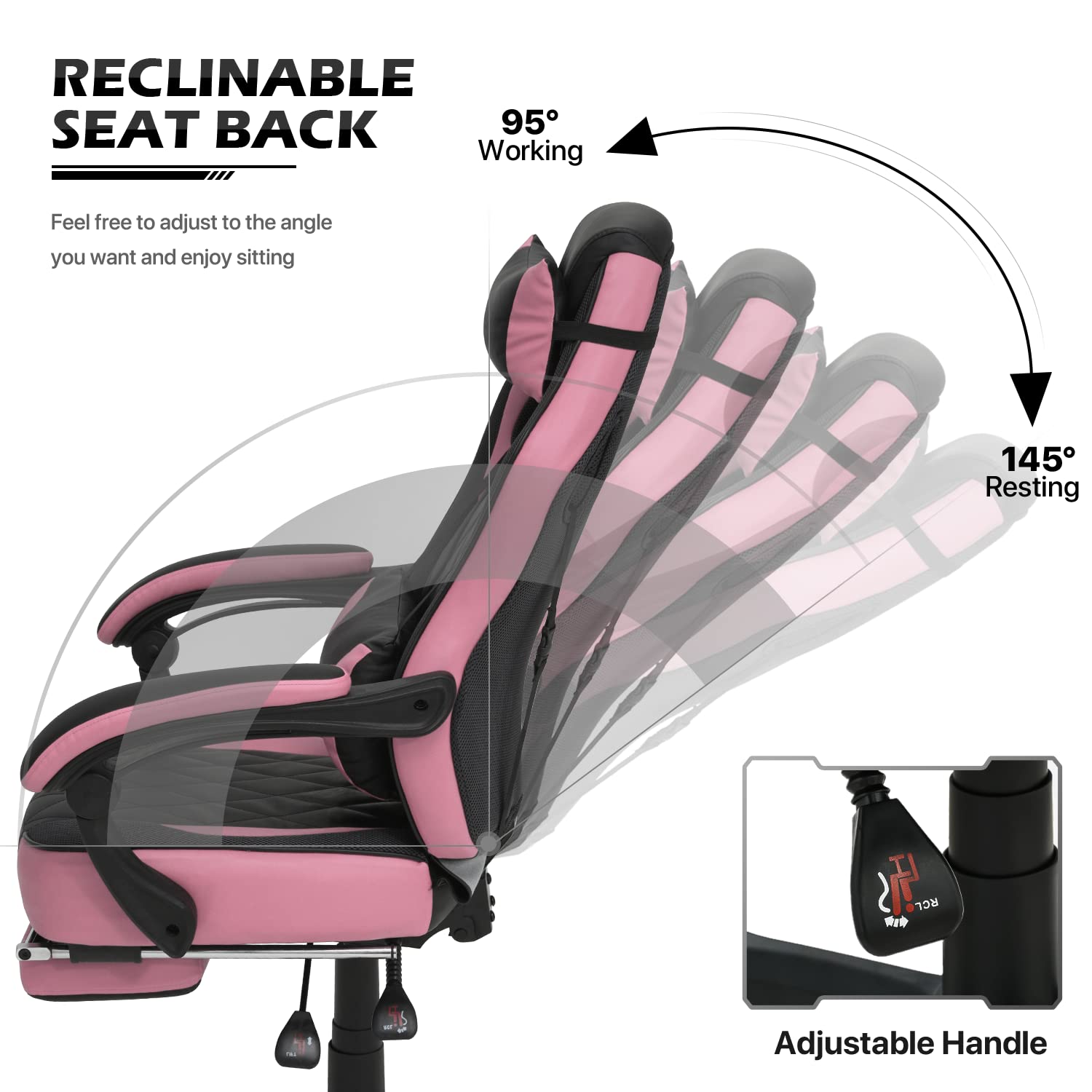 MoNiBloom Ergonomic Gaming Chair with Retractable Footrest & Lumbar Support - 360° Swivel Racing Style PU Leather Computer Chair with Headrest for Home, Office & Bedroom - Perfect for Gaming, Working & Relaxing (Pink)