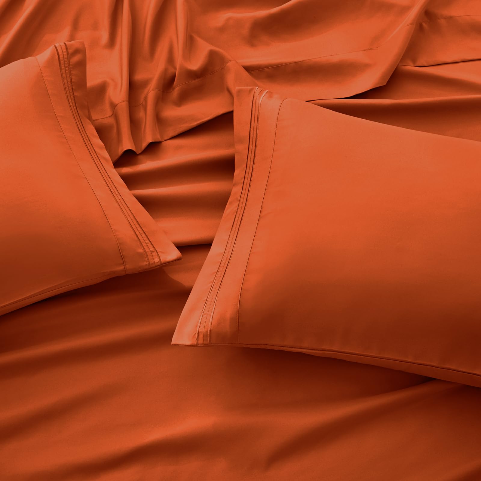 SiinvdaBZX Extra Deep Pocket Full Sheets Set - 4 Piece Soft 1800 Thread Count Fitted Sheet with Side Pocket - Fits Mattress Up to 24 Inches Thick - Burnt Orange Deep Pocket Sheets for Air Mattress - Perfect for Guest Beds, Dorm Rooms & Camping Trips