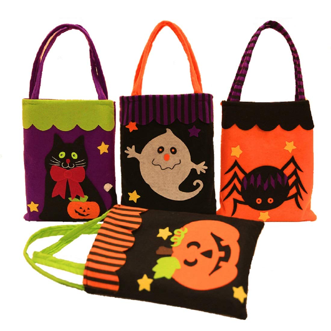Halloween Party Favor Bags - 4 Styles (Pumpkin, Ghost, Cat, Spider) for Trick or Treat & Gifts