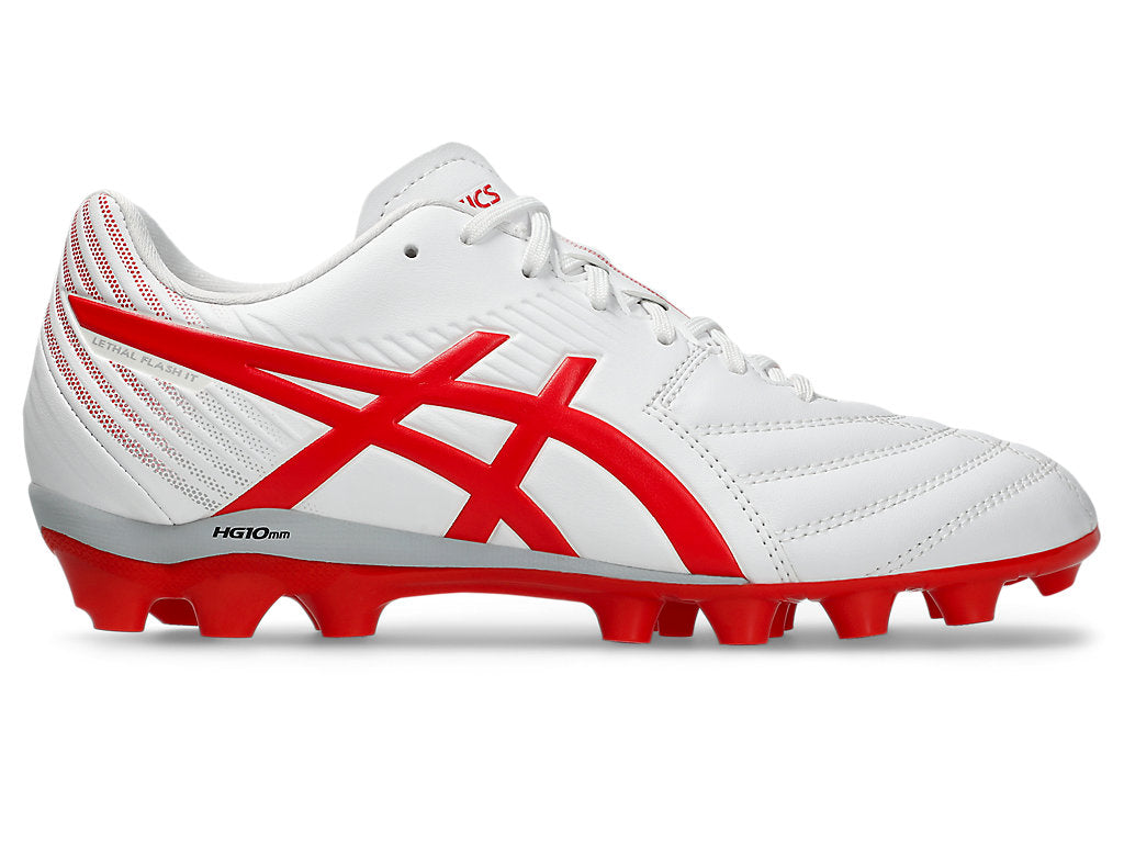 ASICS KID'S LETHAL FLASH IT 3 GS White/Red Soccer Cleats - Lightweight Youth Football Shoes for Boys & Girls - Perfect for Turf, Grass & Indoor Soccer Training & Matches