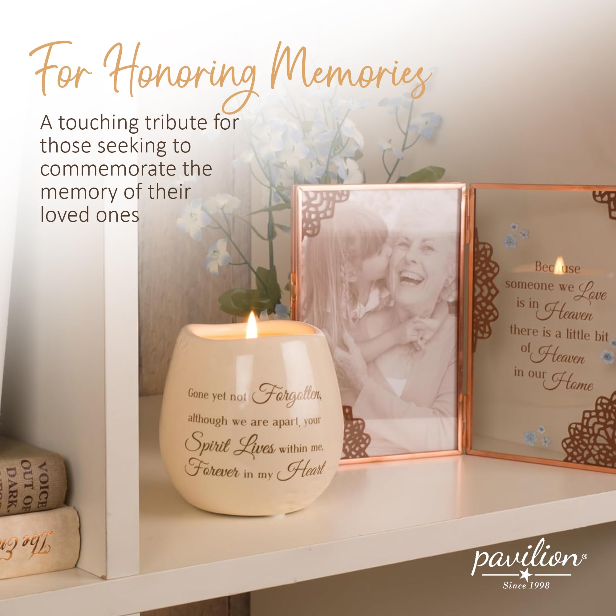 White Ceramic Candle Holder - 8 Oz Soy Wax Candle with Tranquility Scent - Printed Love Theme Text - Memorial Gift for Loved Ones | Home Decor, Sympathy Gift, Memorial Service, Healing Ritual