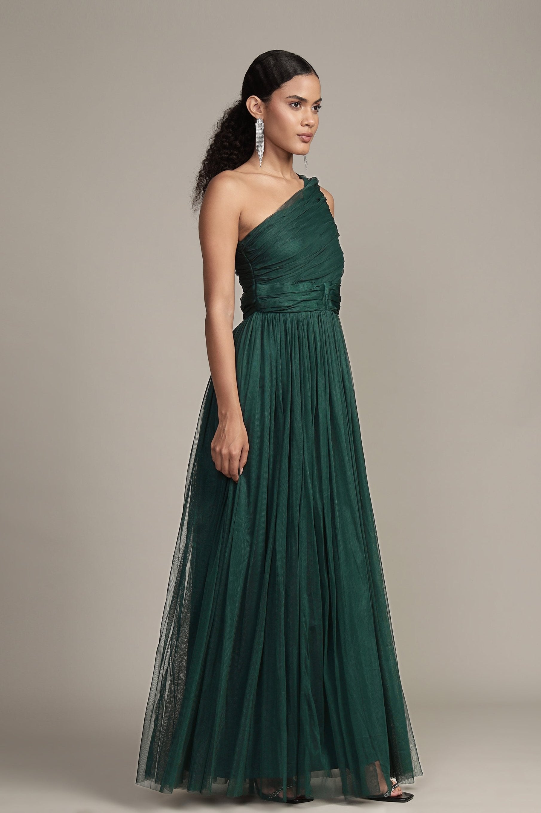 Emerald Green One Shoulder Maxi Dress for Women - Elegant Evening Gown for Parties, Weddings & Special Occasions