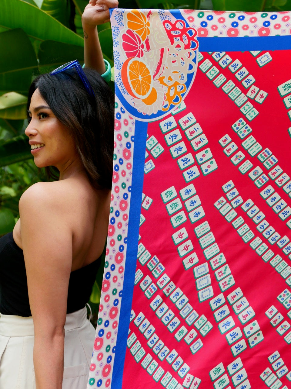 Aunty Carol's Premium Silk Scarf - Elegant Lucky Tiles Design | Perfect for Gifts, Weddings & Special Occasions