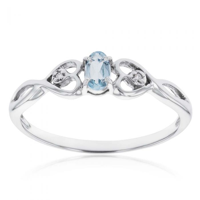 9ct White Gold 5x3mm Oval 0.21ct Aquamarine and Diamond Ring for Women - Elegant Birthstone Jewelry Gift for Anniversary, Engagement or Special Occasion