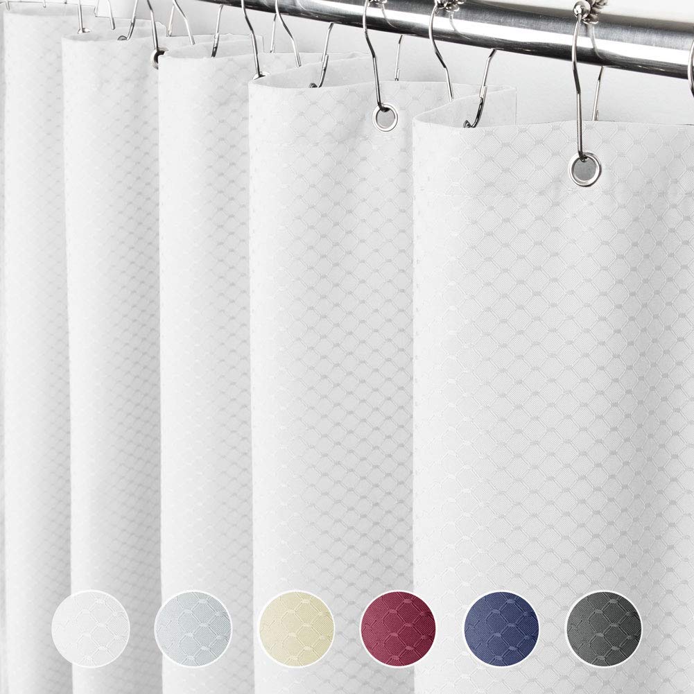 Eforcurtain 72 x 75 Inch Long White Waffle Shower Curtain - Machine Washable Bathroom Fabric for Spa-Like Shower Experience