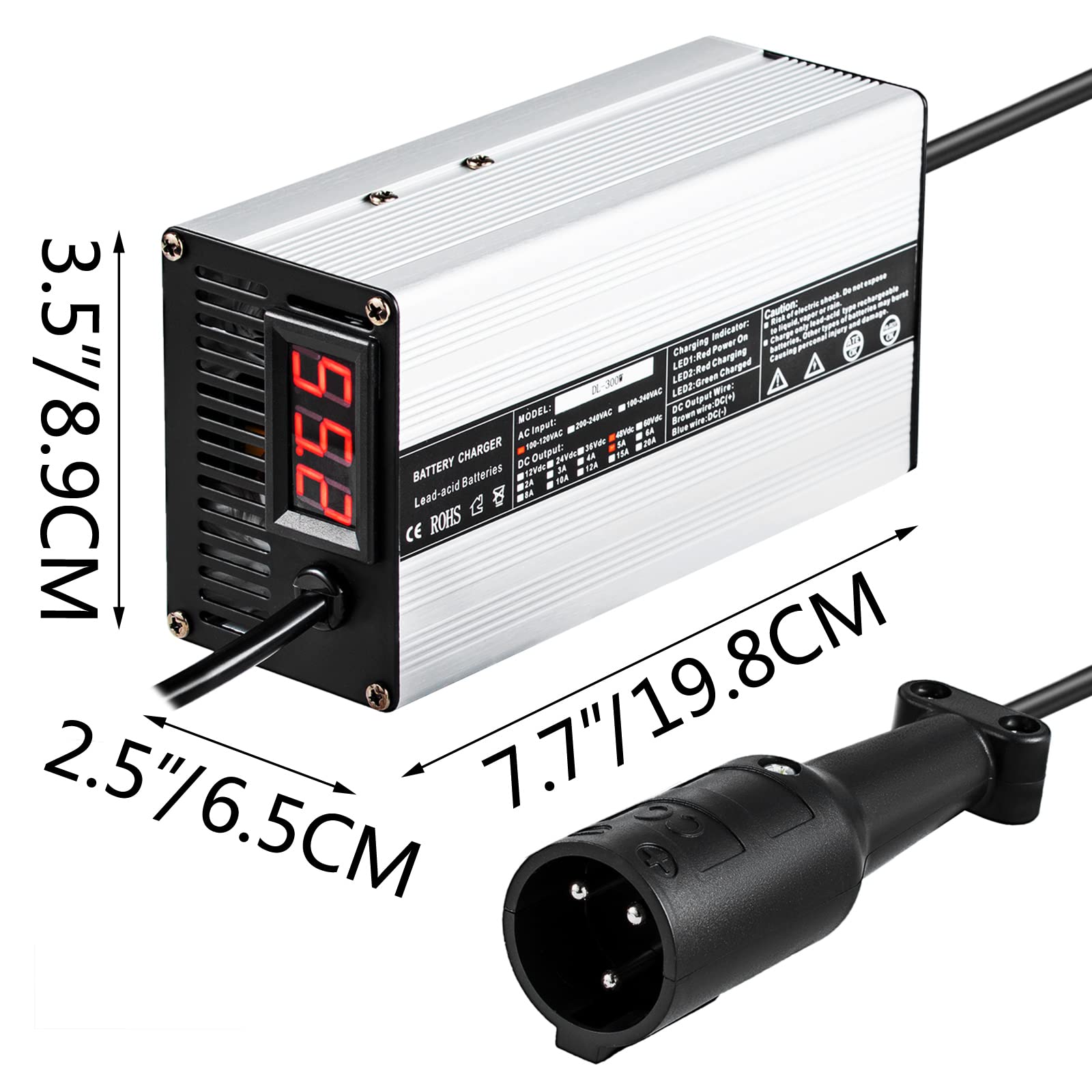 BestEquip 48V 5A Golf Cart Battery Charger with 3-Pin Round Plug & LED Indicator - Compatible with Club Car, Yamaha - Perfect for Home, Golf Course & RV Use