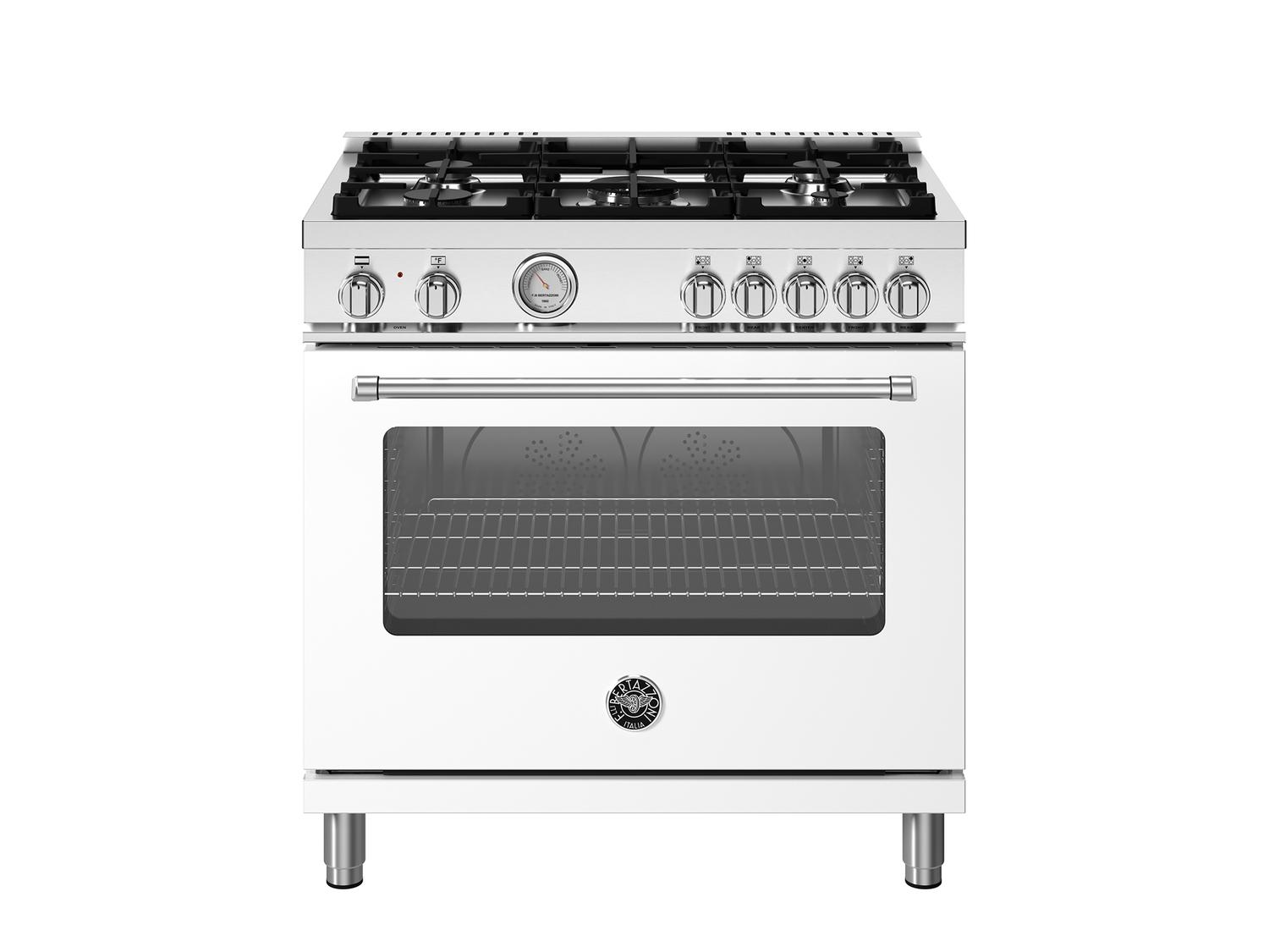 Bertazzoni MAS365DFMBIV 36 Inch Dual Fuel Range with 5 Burners & Electric Oven in Bianco Matt Finish - Perfect for Modern Kitchens & Professional Cooking