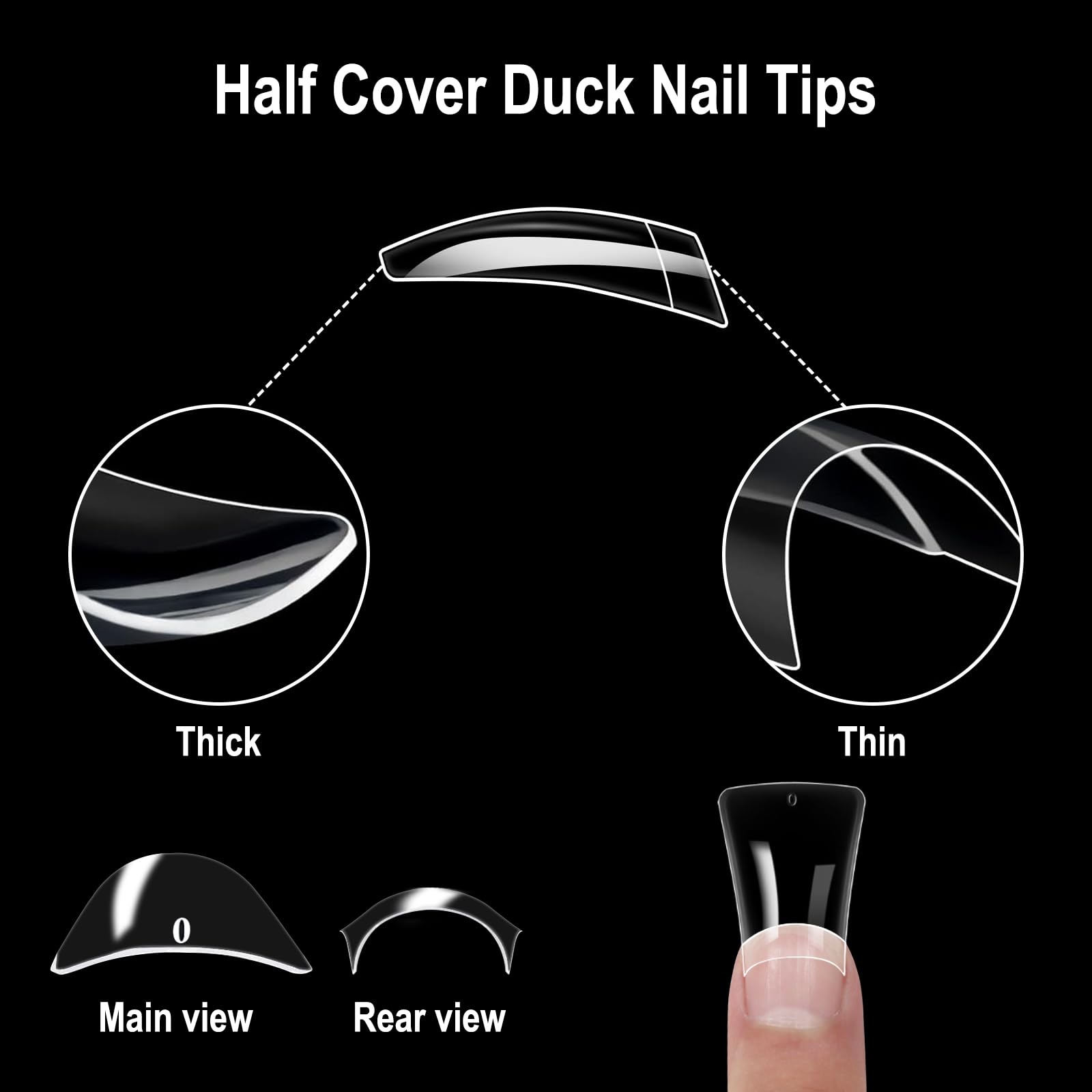 SIUSIO 600pcs Medium Length Clear Duck Nail Tips - 12 Sizes Half Cover Wide French False Nails for Acrylic Extensions | Perfect for Salon Professionals & DIY Manicures at Home