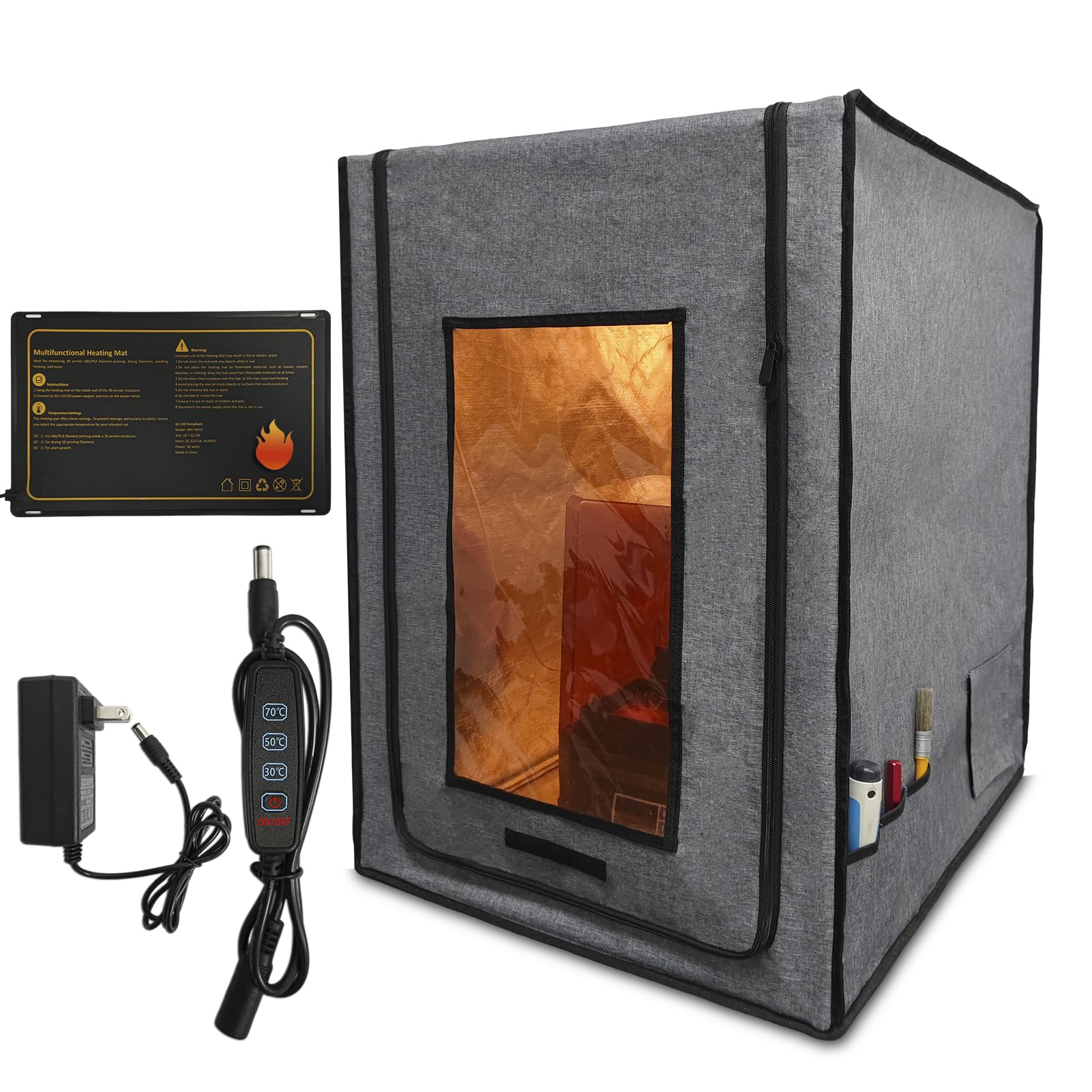 Premium 3D Printer Enclosure with Heater - Large Fireproof Resin Printer Warm Tent, UV Light Shelter & Heating Mat - Stainless Steel Frame - Compatible with Ender3 V3, FDM & Most Resin 3D Printers - Perfect for Home Workshops & Professional Printing Studios