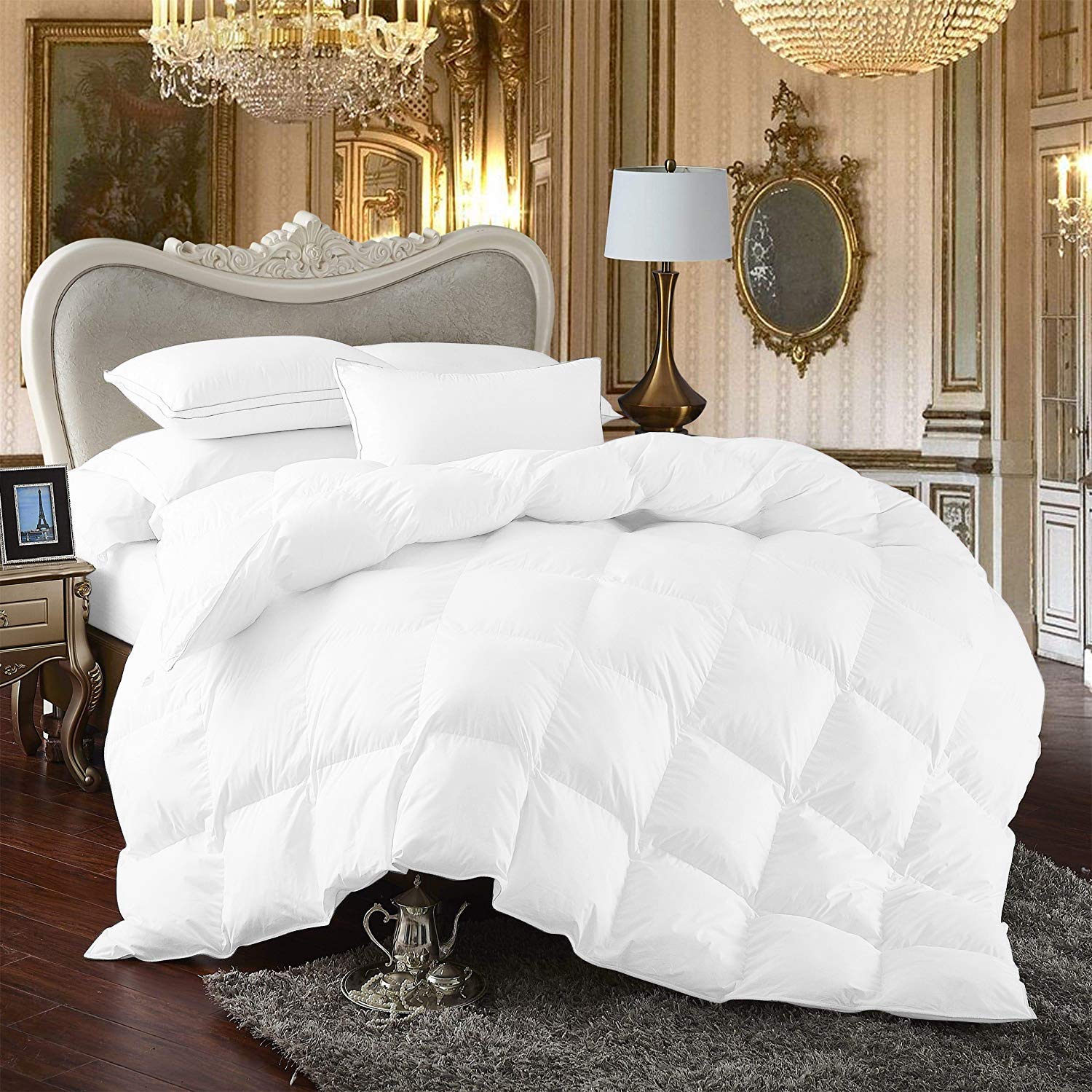 Luxury 100% Egyptian Cotton King/California King Comforter - 600 Thread Count, 750 Fill Power, 50 Oz Fill Weight - All Season White Down Alternative Bedding for Master Bedroom & Guest Room