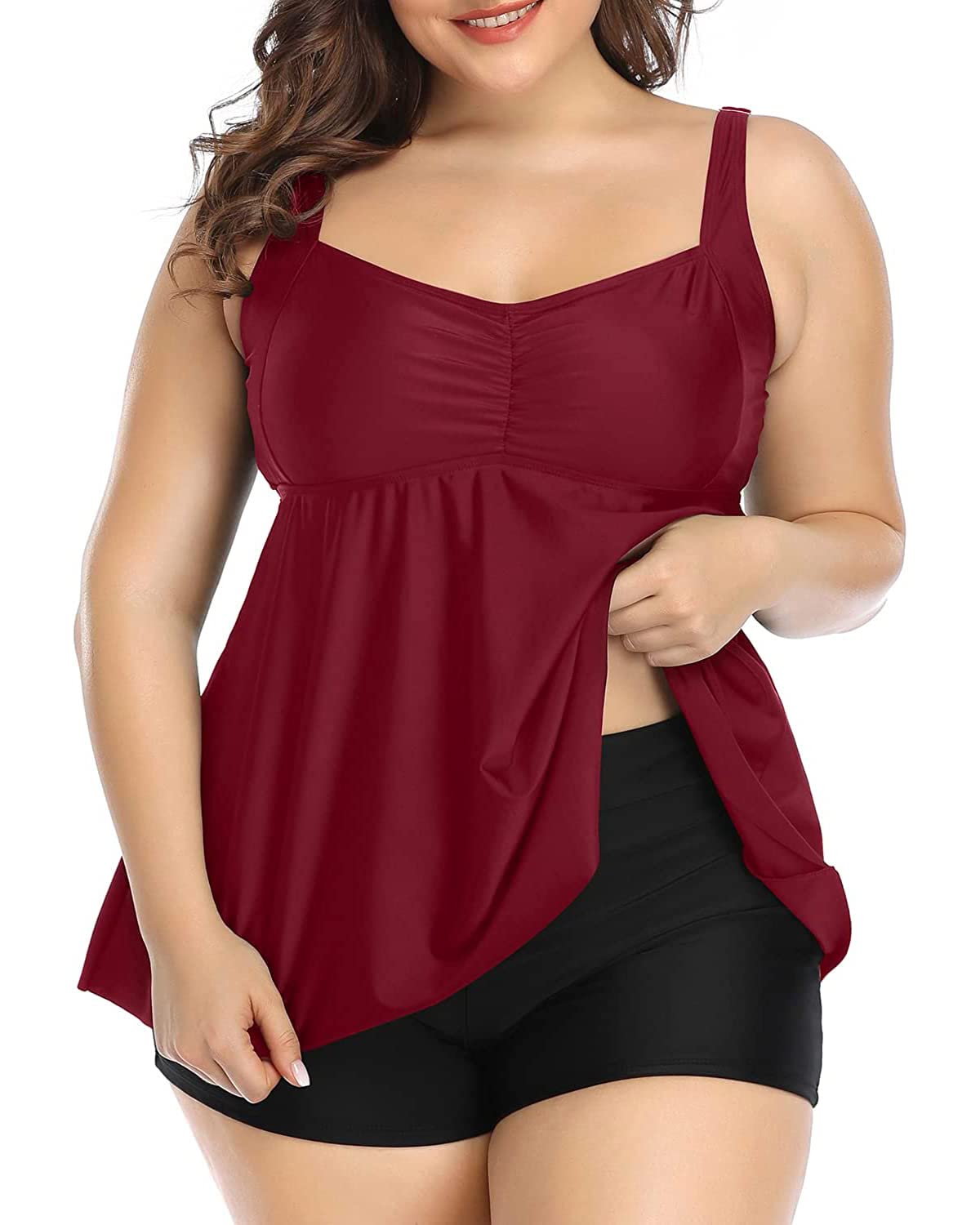 Plus Size Tankini Swimsuits for Women - 2 Piece Flowy Bathing Suit with Shorts | Beach & Pool Wear