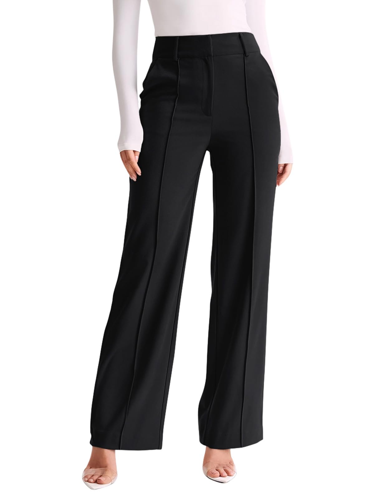 NIMIN High Waisted Work Pants for Women - Professional Wide Leg Dress Pants, Straight Trousers & Business Casual Slacks with Pockets | Office Wear, Business Attire & Everyday Work Pants