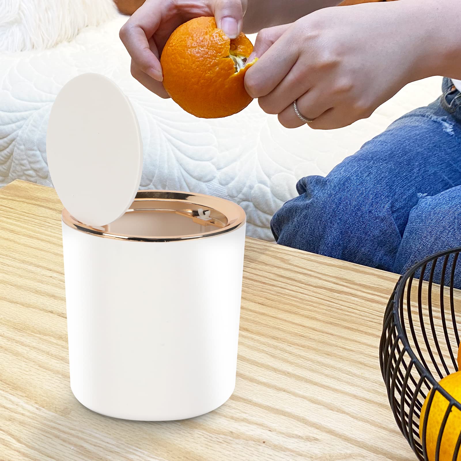 JEEZAO 2.6L Mini Desktop Trash Can with Lid - Small Plastic Waste Bin for Office, Bathroom, Kitchen, Dressing Table | Compact Desk Garbage Can for Home & Office Use (Light Green)