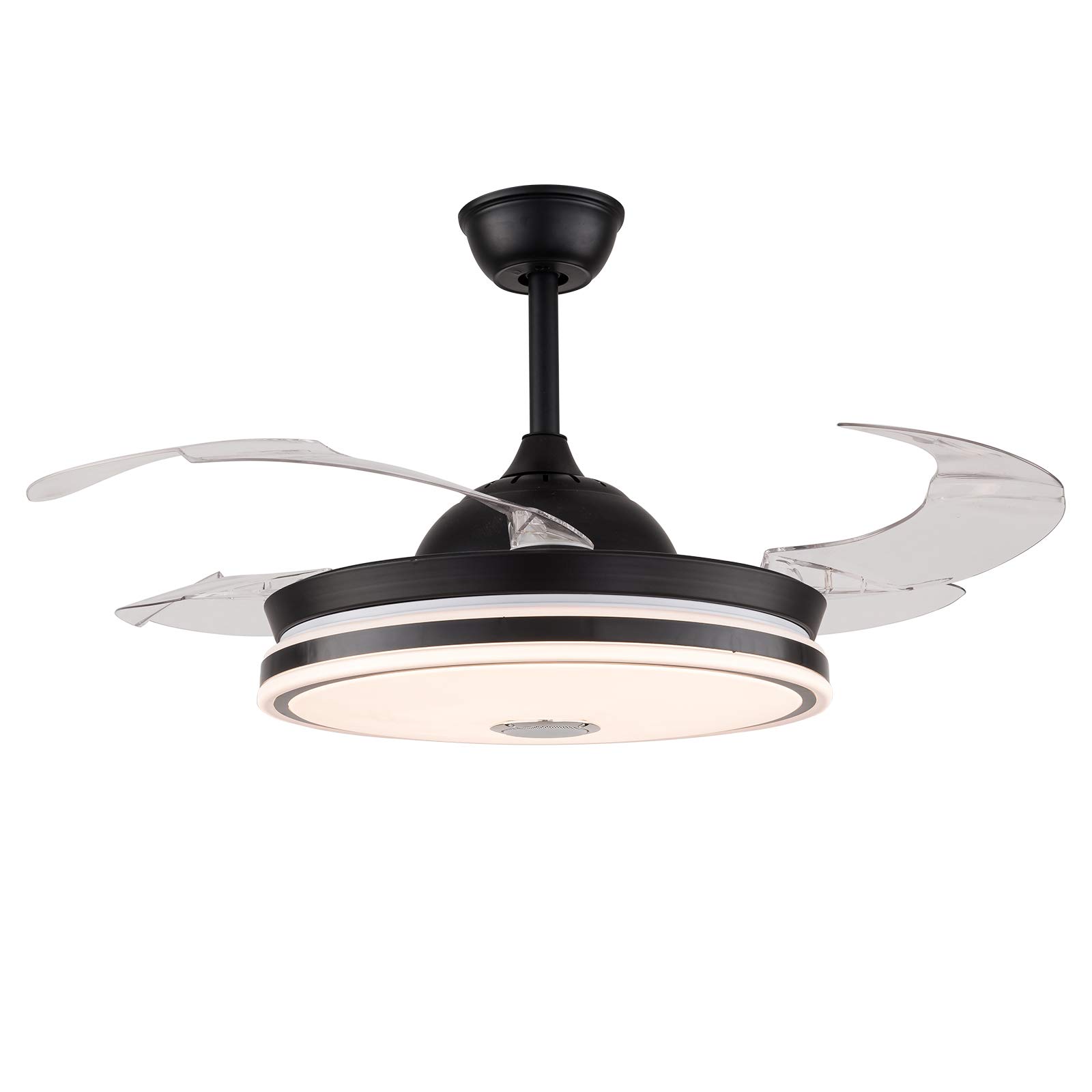 **WUPYI 42 Inch Modern Retractable Ceiling Fan with LED Light & Bluetooth - Black Chandelier Fan, 3 Speed Settings, 4 Invisible Blades - Perfect for Living Room, Bedroom, Restaurant, and Office Spaces**