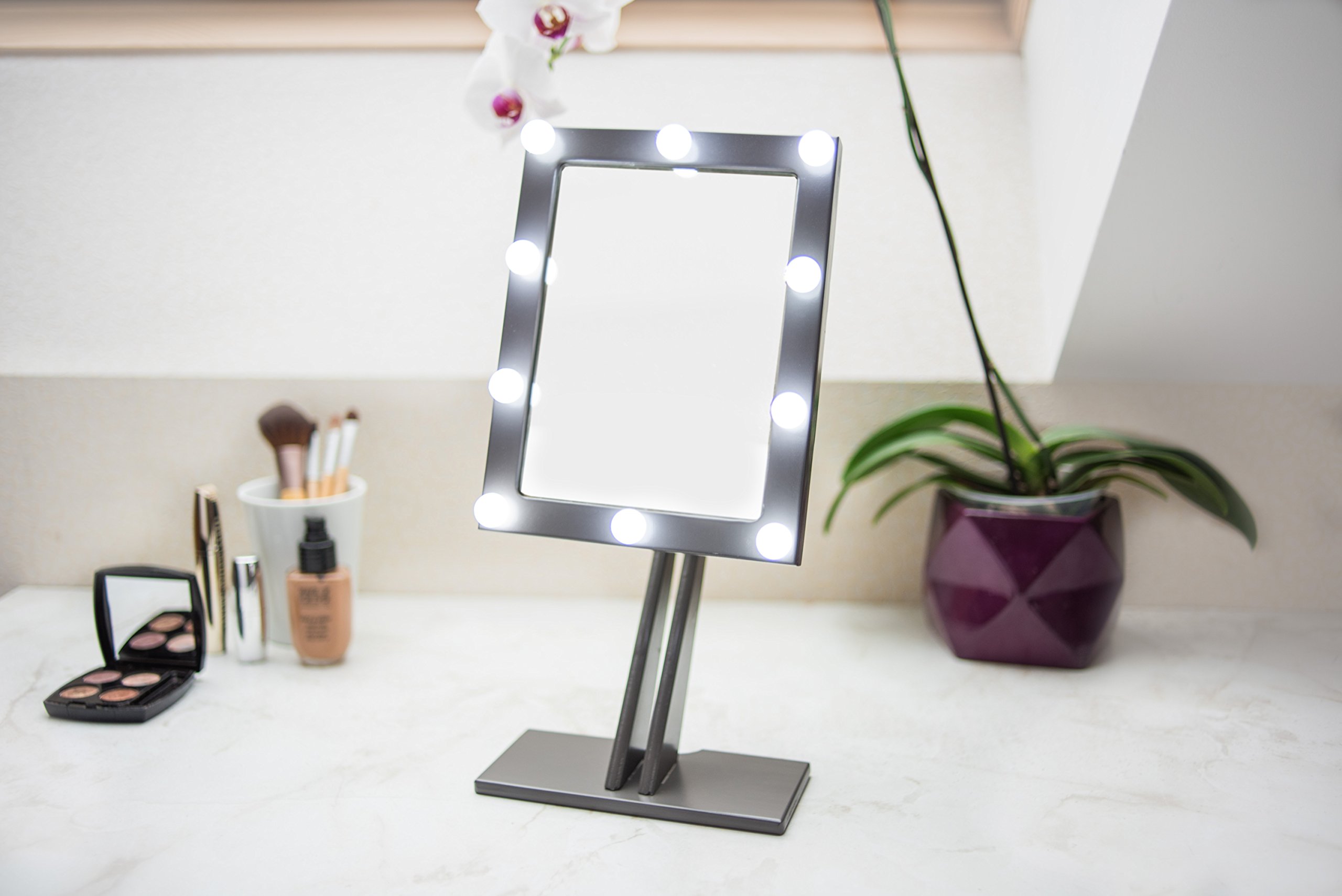 EWART WOODS Hollywood Vanity Mirror with LED Lights - Adjustable Brightness, Wooden Frame, Wall Mountable - Perfect for Bathroom, Bedroom & Dressing Room Makeup (Grey)