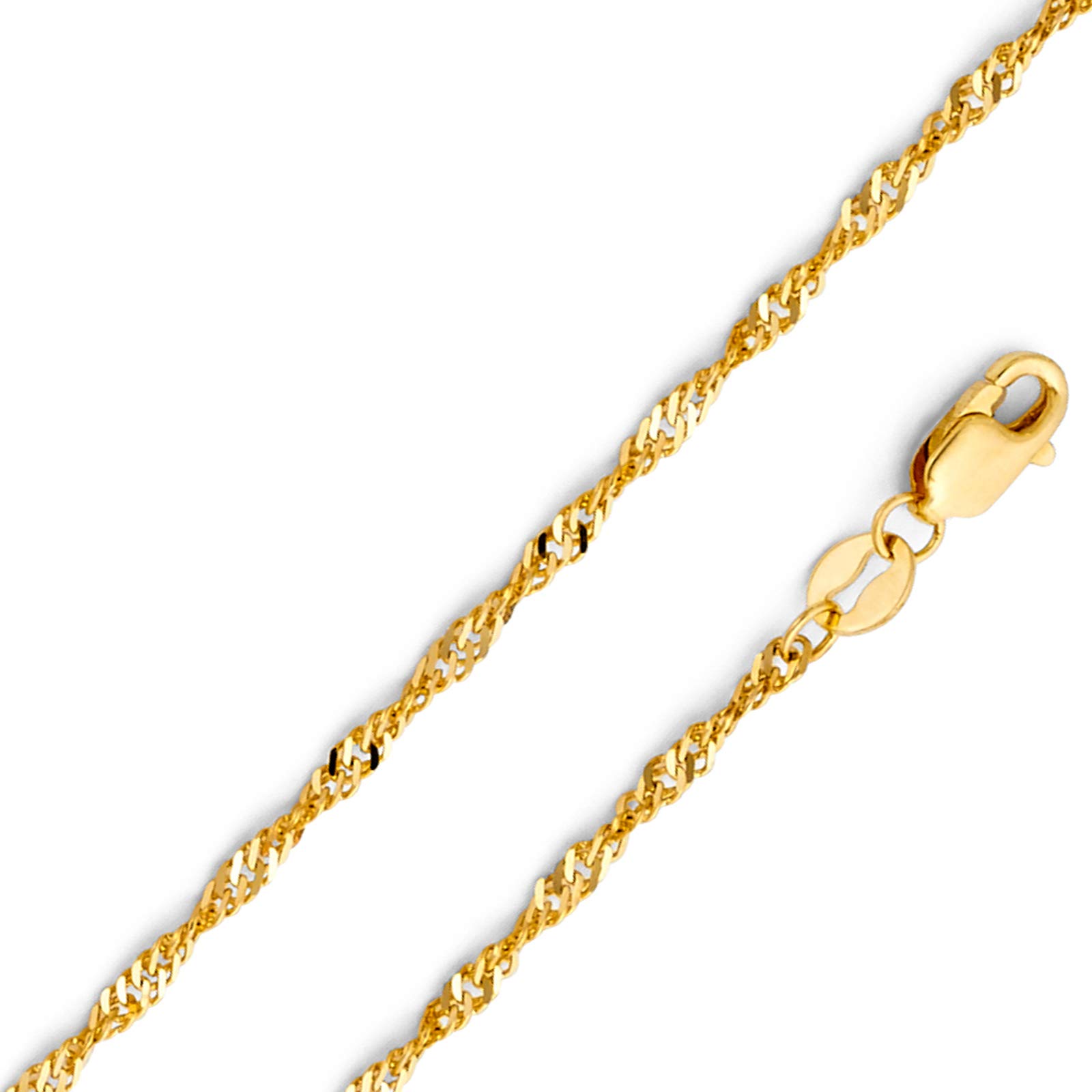 14K Yellow, White & Tri-Color Gold Chain Necklace for Men & Women - 1.8mm Solid Singapore Gold Chain with Lobster Clasp | Elegant Jewelry for Weddings, Parties & Everyday Wear