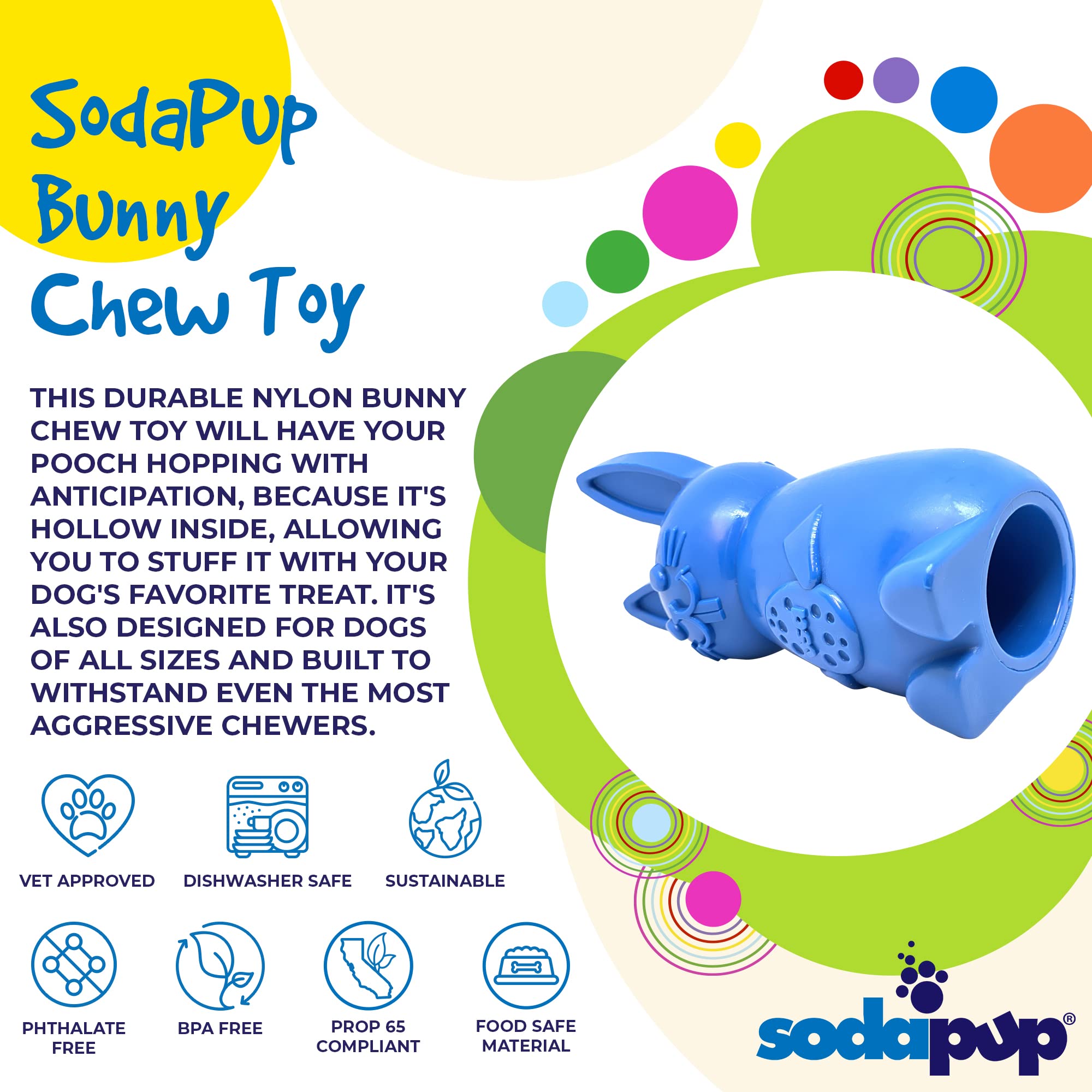 SodaPup Bunny - USA Made Non-Toxic Nylon Dog Chew Toy for Mental Stimulation, Teeth Cleaning & Fresh Breath | Durable Pet Safe Chewing Toy for Anxiety Relief & Dental Health | Perfect for Aggressive Chewers & Puppy Teething