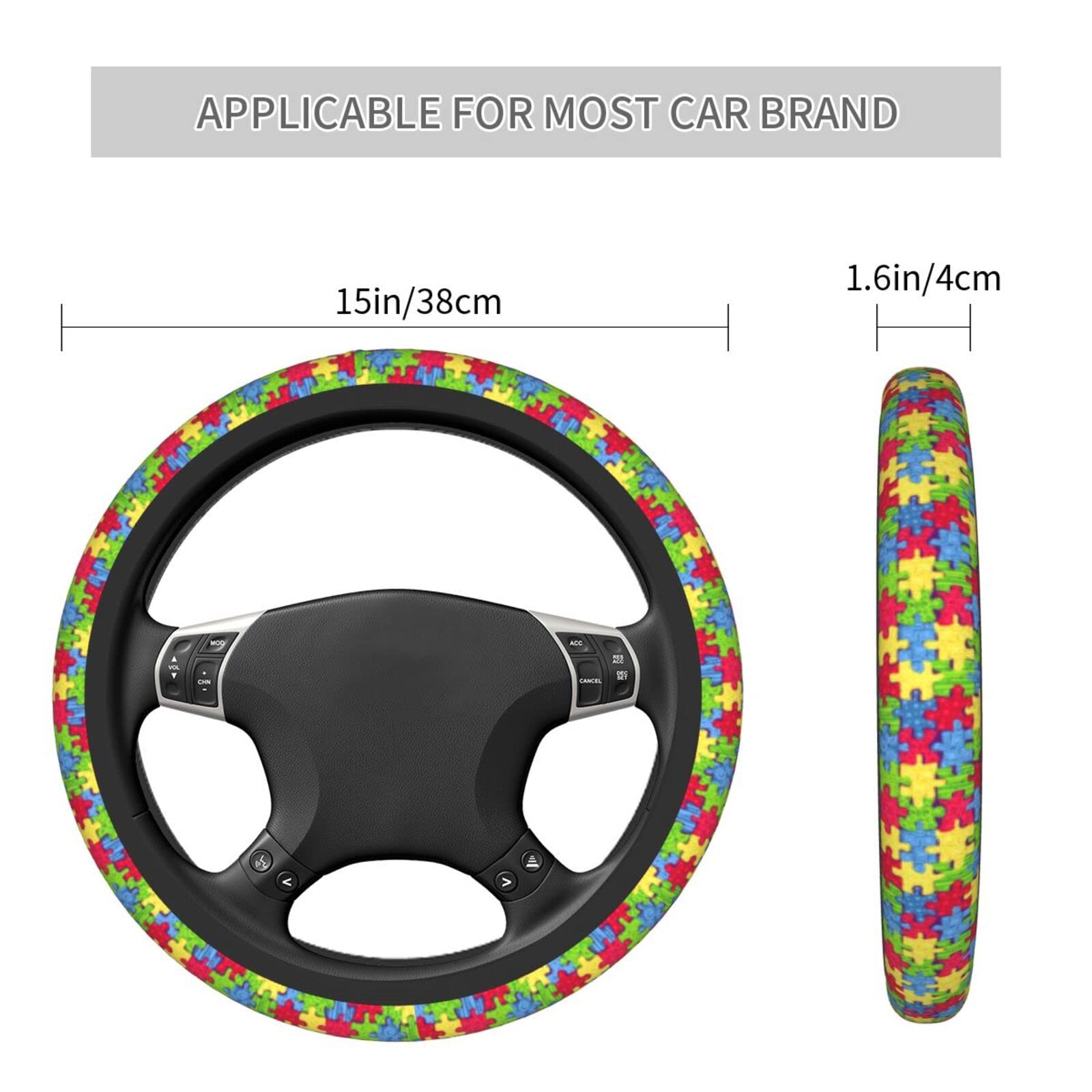 Autism Awareness Non-Slip Steering Wheel Cover - Universal 15 Inch Durable Car Accessory for Safe Driving | Perfect for Autism Supporters & Sensory-Friendly Driving