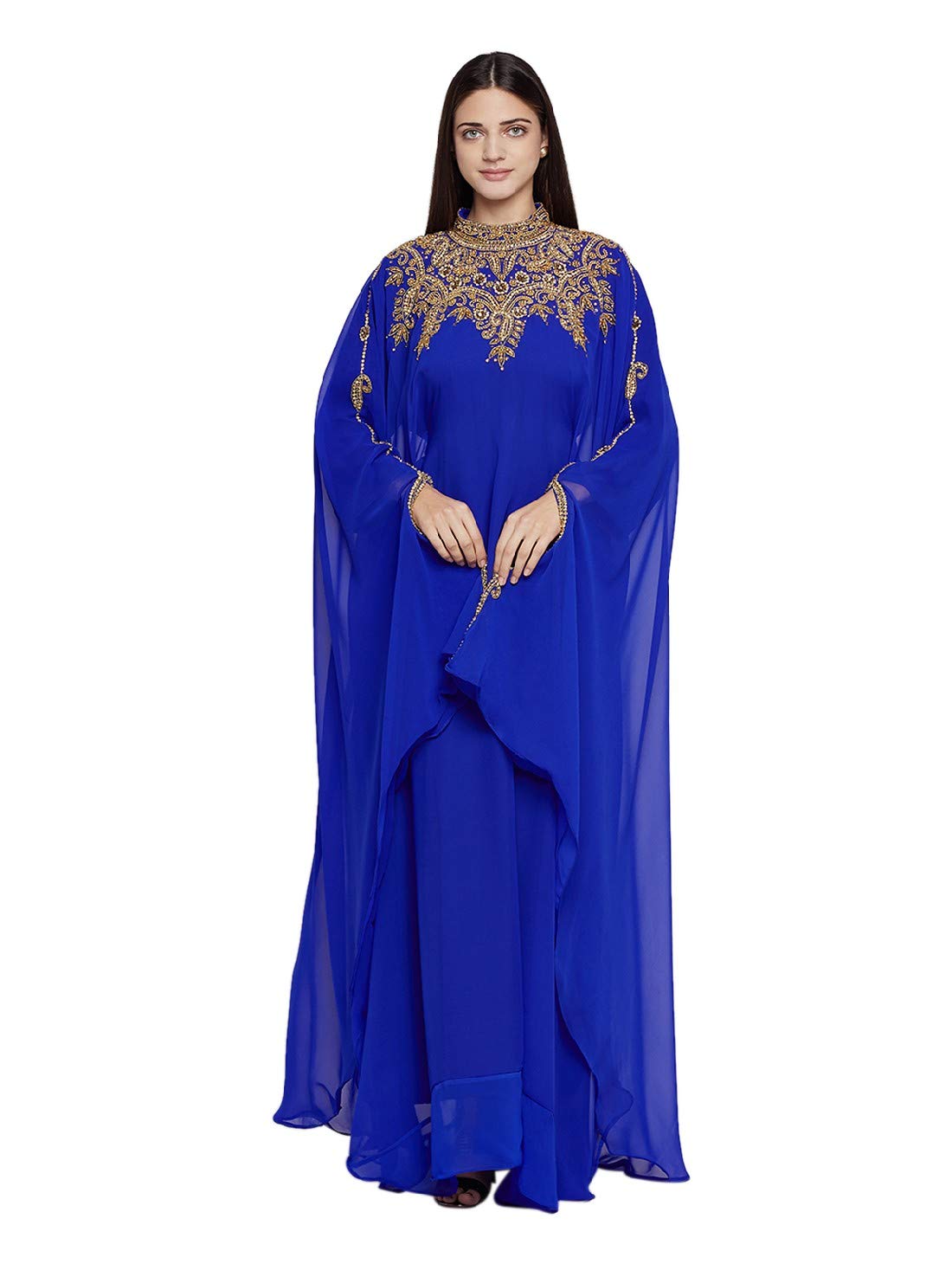 Elegant Women's Kaftan Farasha Long Maxi Dress with Long Sleeves - Boho Ethnic Bridal Evening Party Gown with Free Scarf | Perfect for Weddings, Beach Vacations & Special Occasions