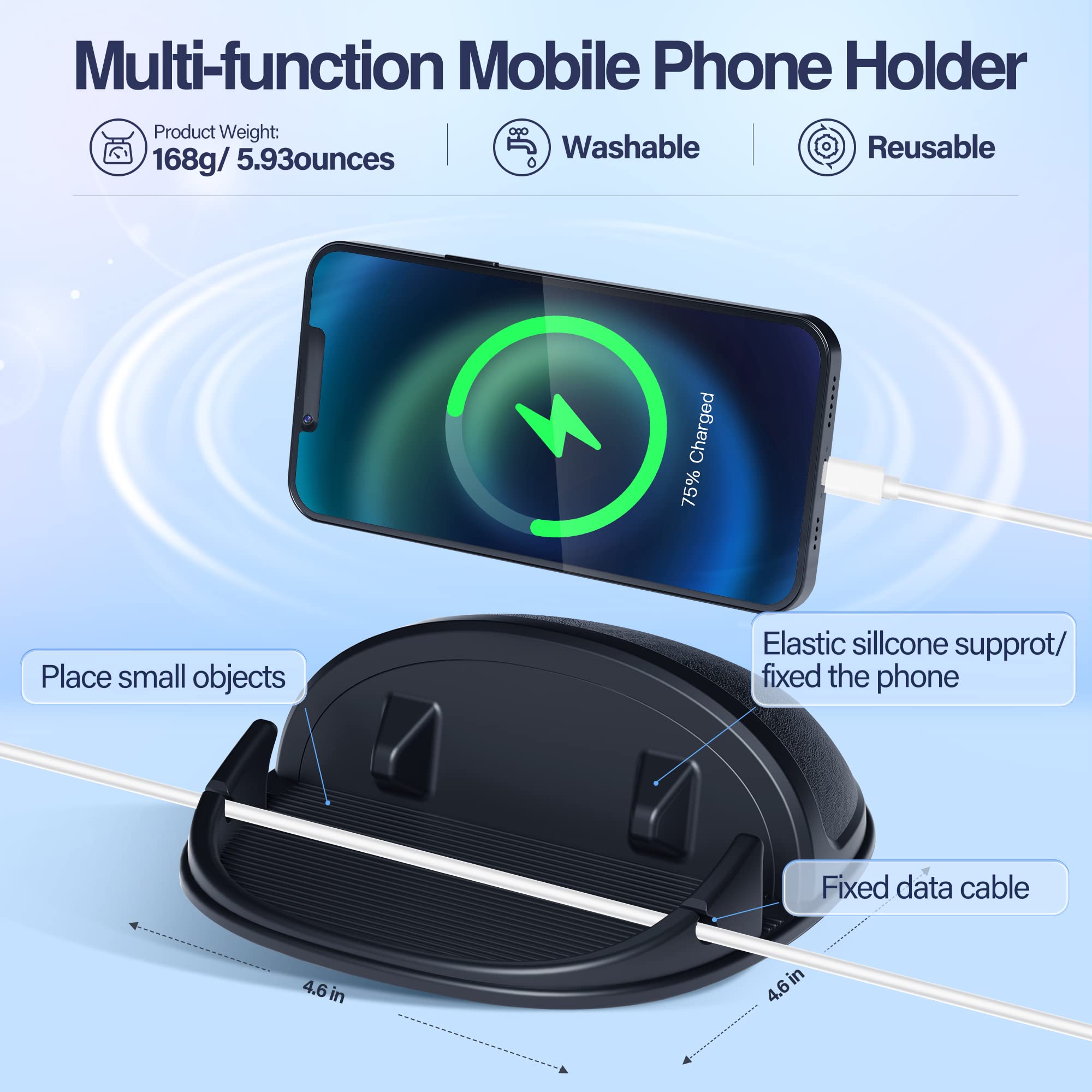 Loncaster Universal Car Phone Holder - Non-Slip Silicone Dashboard Phone Mount for iPhone, Samsung & Android - Secure Phone Stand for Car, Desk & Travel - Perfect for Commuting, Road Trips & GPS Navigation (Black)