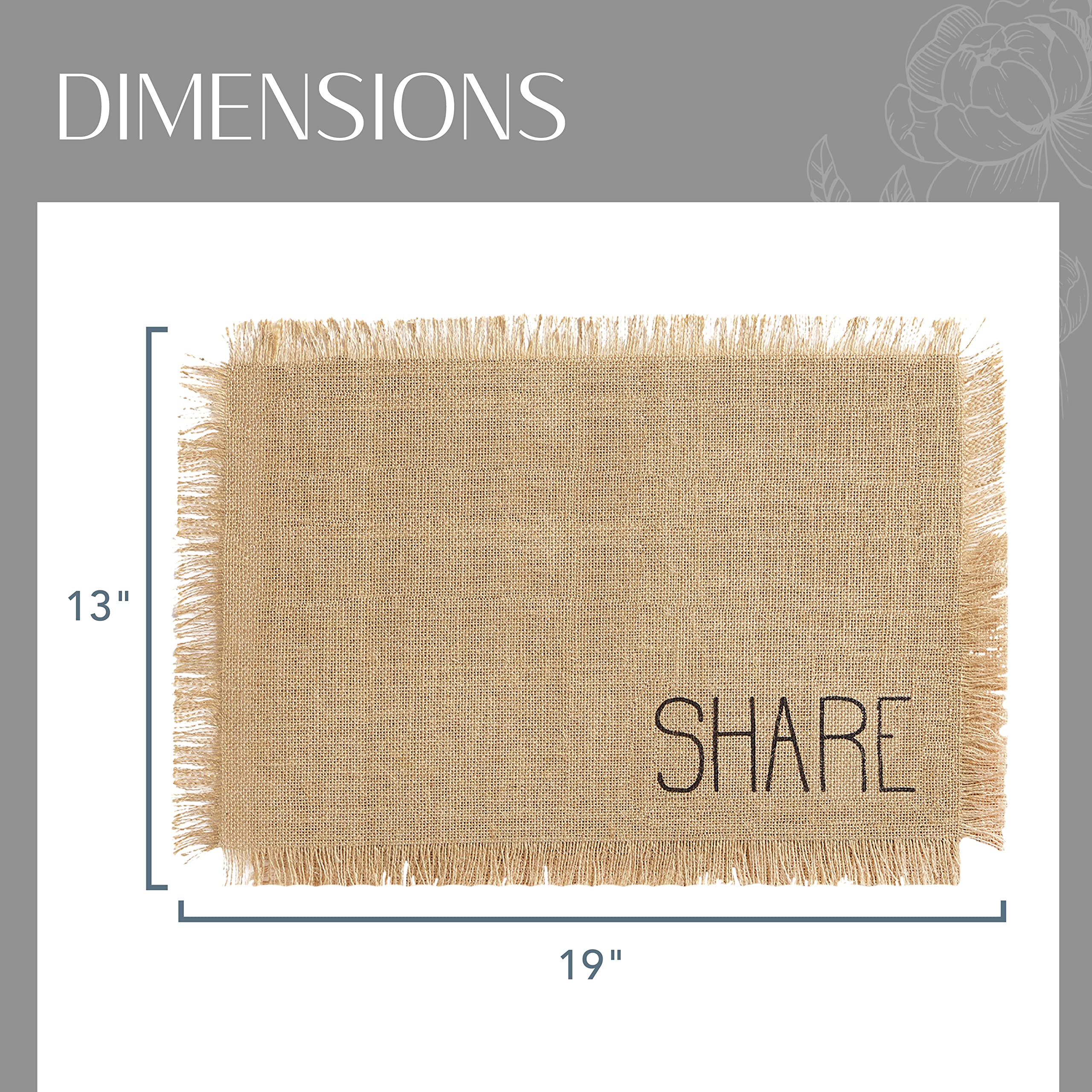 Elrene Home Fashions Farmhouse Style Burlap Placemats Set of 4 - Rustic Tan Table Mats for Dining Room Decor, Kitchen Table Setting & Holiday Entertaining