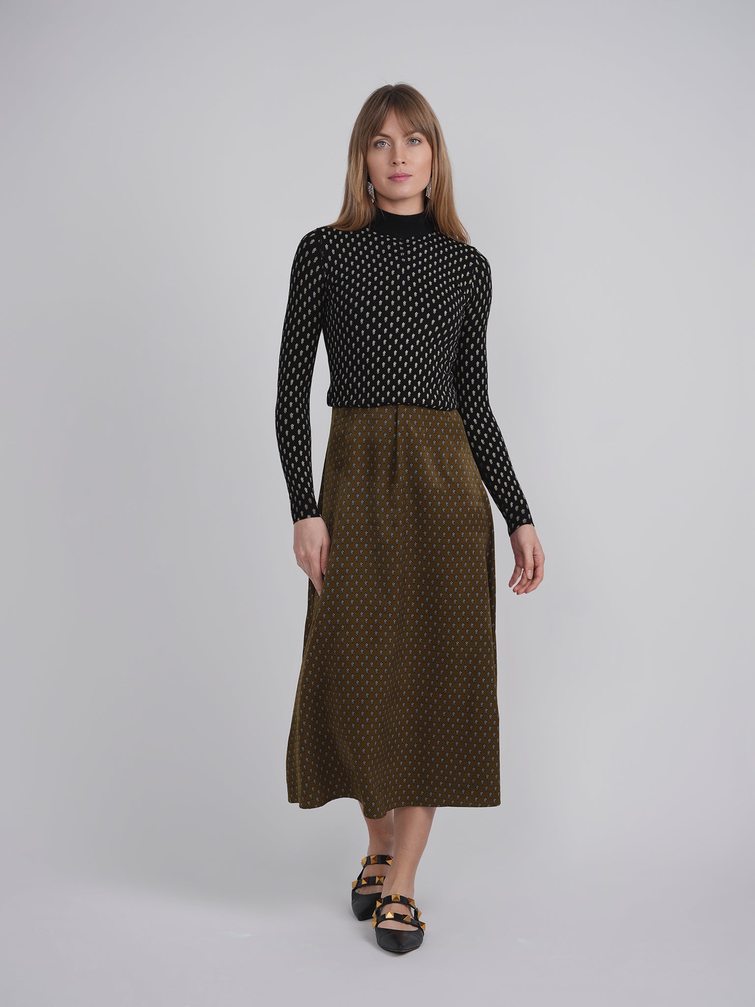 Stylish Printed Shirred Mock Neck Sweater for Women | Trendy Knit Pullover | Perfect for Fall Layering & Casual Outfits