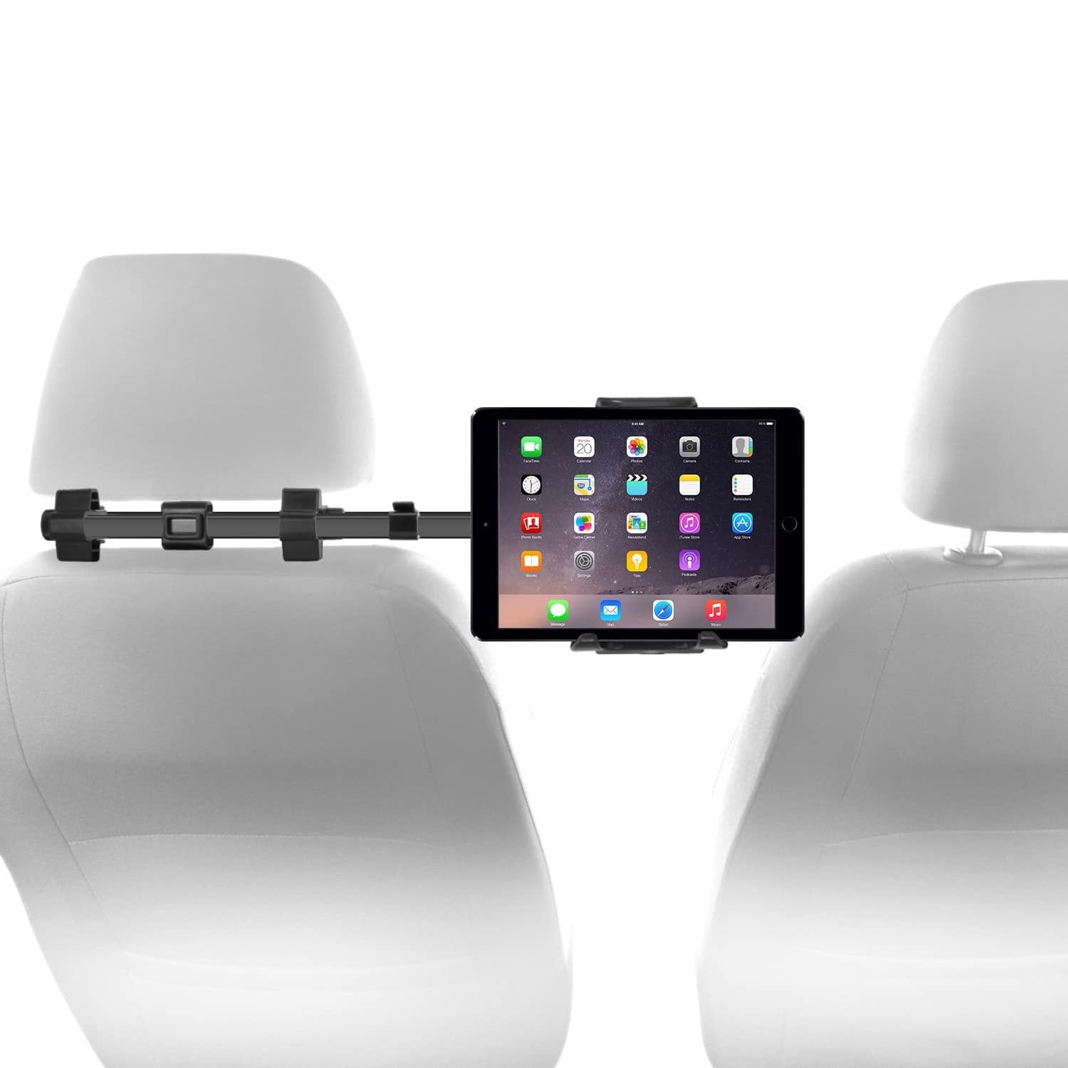 Macally Adjustable Car Headrest Tablet Holder - Universal iPad Mount for Backseat (4.7-12.9 inch) - Secure iPad Pro/Air/Mini & Nintendo Switch Stand - Perfect for Road Trips, Kids Entertainment & Long Car Rides