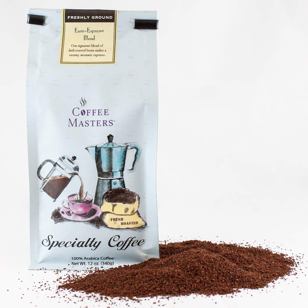 Premium Gourmet Coffee - Euro Espresso Blend Ground Coffee, 12-Ounce Bags (Pack of 4) | Rich & Bold Flavor for Espresso Machines, French Press & Drip Coffee Makers | Perfect for Home, Office & Cafes